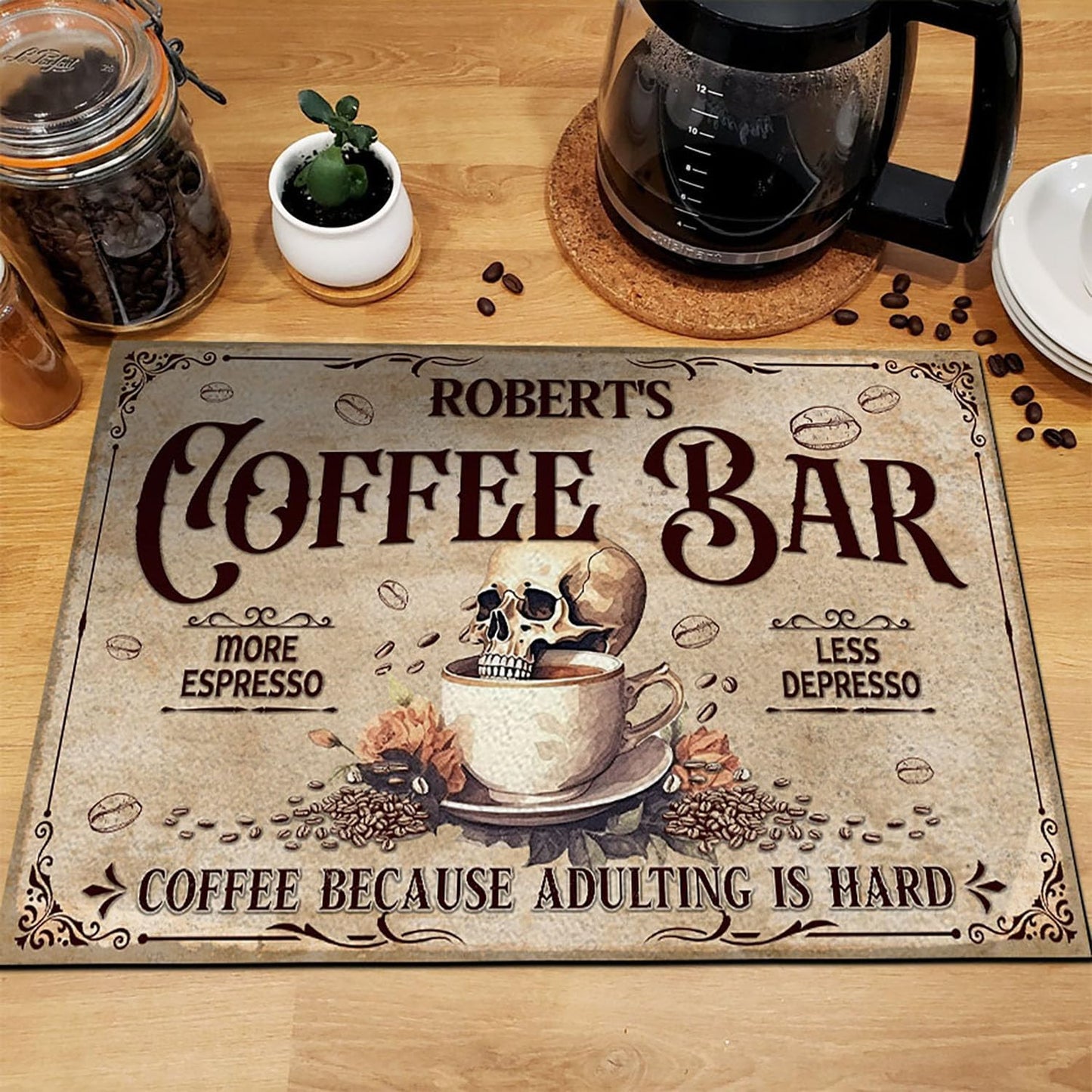 THUYPT Personalized Absorbent Coffee Mat for Counter, Coffee Drying Mat Coffee Bar Accessories, Kitchen Counter Coffee Maker Coffee Station Decoration (03)