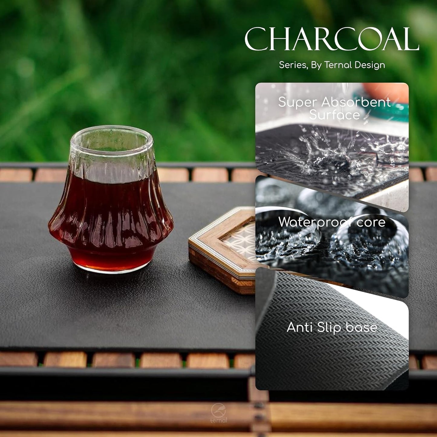 Ternal Coffee Bar & Dish Drying Mat | Rubber-Backed, Anti-Slip Absorbent Mat for Kitchen Counter | Fits Under Coffee Maker, Machine, or Dish Rack | Large Size 24"x16"