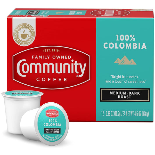 Community Coffee 100% Colombia 12 Count Coffee Pods, Medium-Dark Roast, Compatible with Keurig 2.0 K-Cup Brewers, Box of 12 Pods