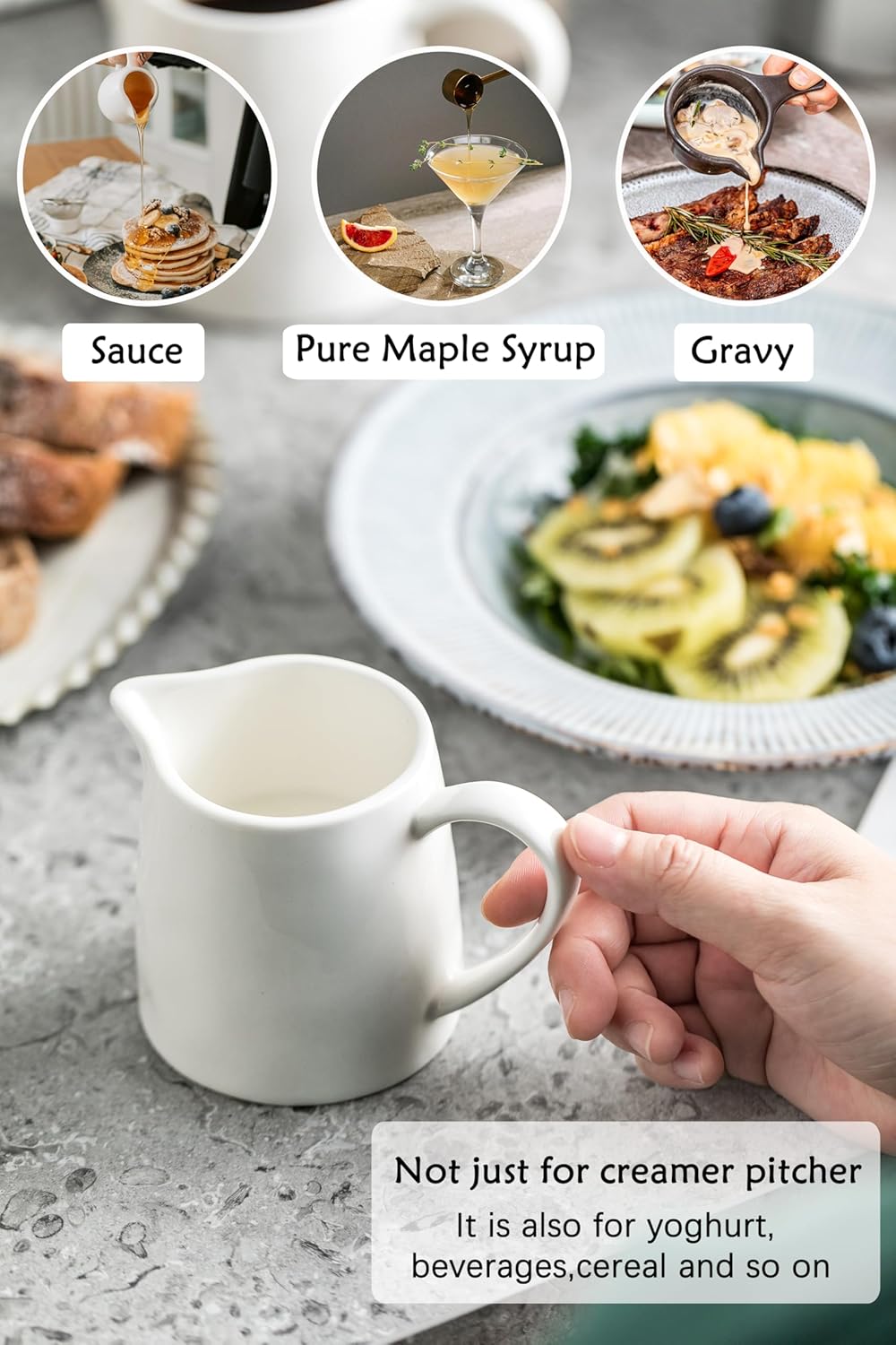 Creamer 9 OZ Creamer Pitcher, White Creamer with Handle, Porcelain Small Milk Pitcher, Coffee Farmhouse Kitchen Accessory