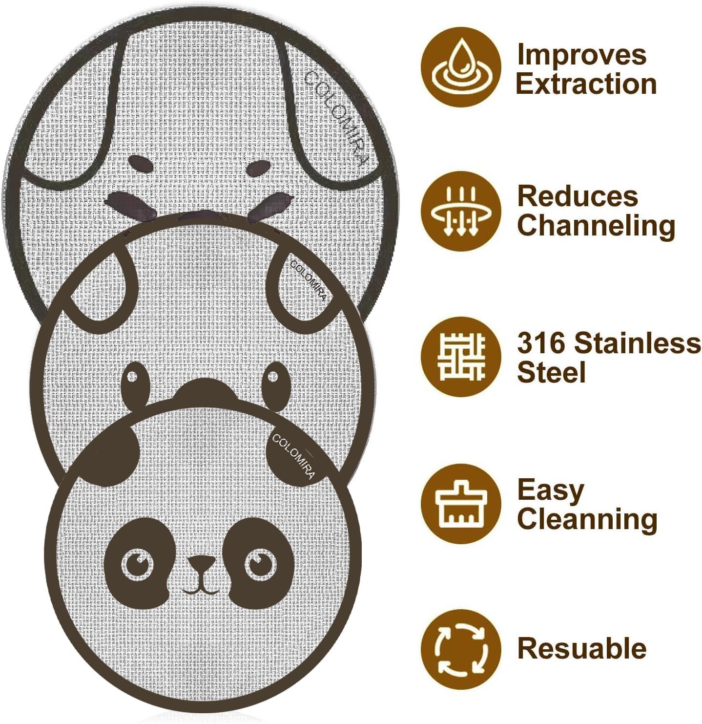 53.5mm Espresso Puck Screen 3-Pack, Lower Shower Screen, Metal Coffee Reusable Filter for 54mm Espresso Portafilter Basket, 1.7 Thickness(Cute Animal)