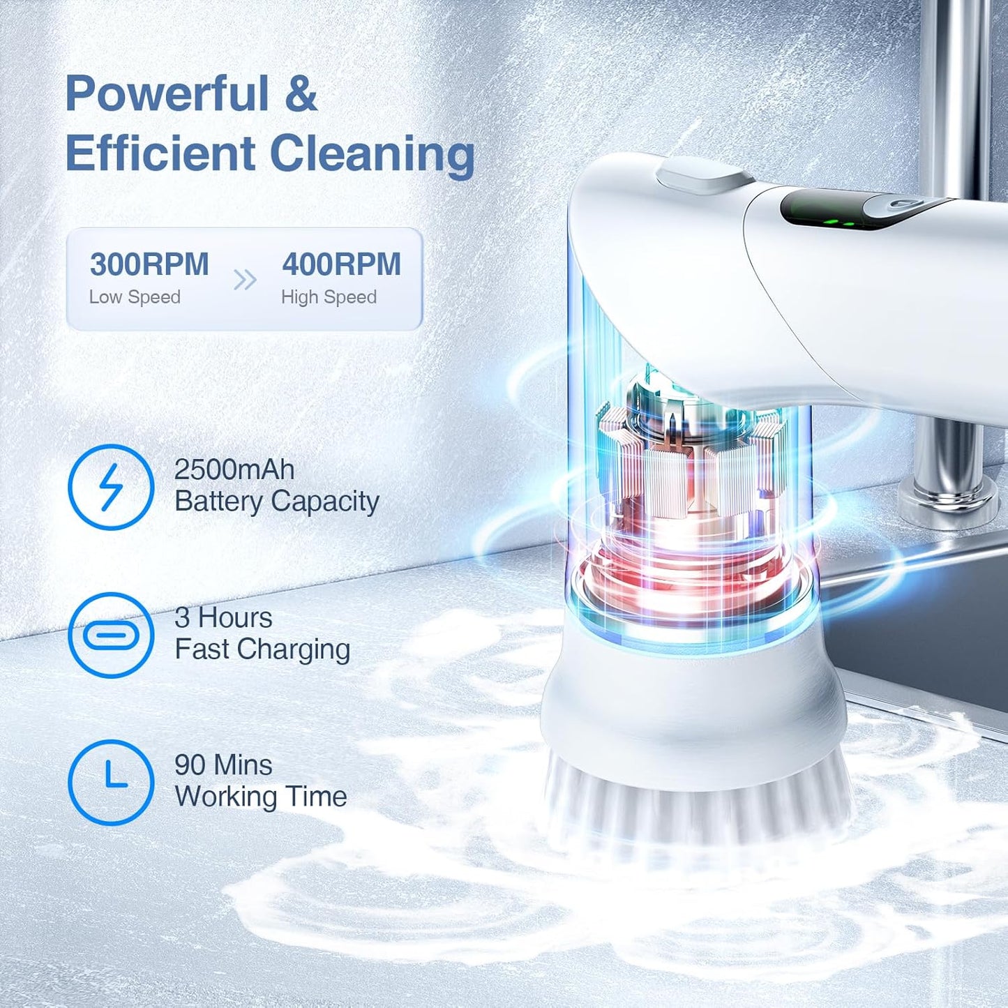 LABIGO Electric Spin Scrubber LA5 Mini, Bathroom Scrubber Shower Scrubber for Cleaning Tub Tile Floor Window Kitchen Sink, Power Scrubber Cleaning Brush with 5 Replaceable Brush Heads, White