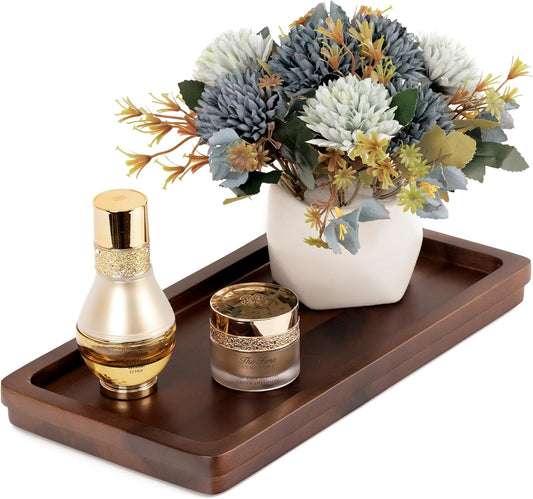 Bathroom Vanity Tray 11.8x5.9in of Acacia Wood - Elegant Organizer for Cosmetics, Jewelry, Perfume, Candle, Key - Premium Wood Tray for Bathroom, Kitchen, Countertop, Toilet Tank, Sink (Dark Brown)