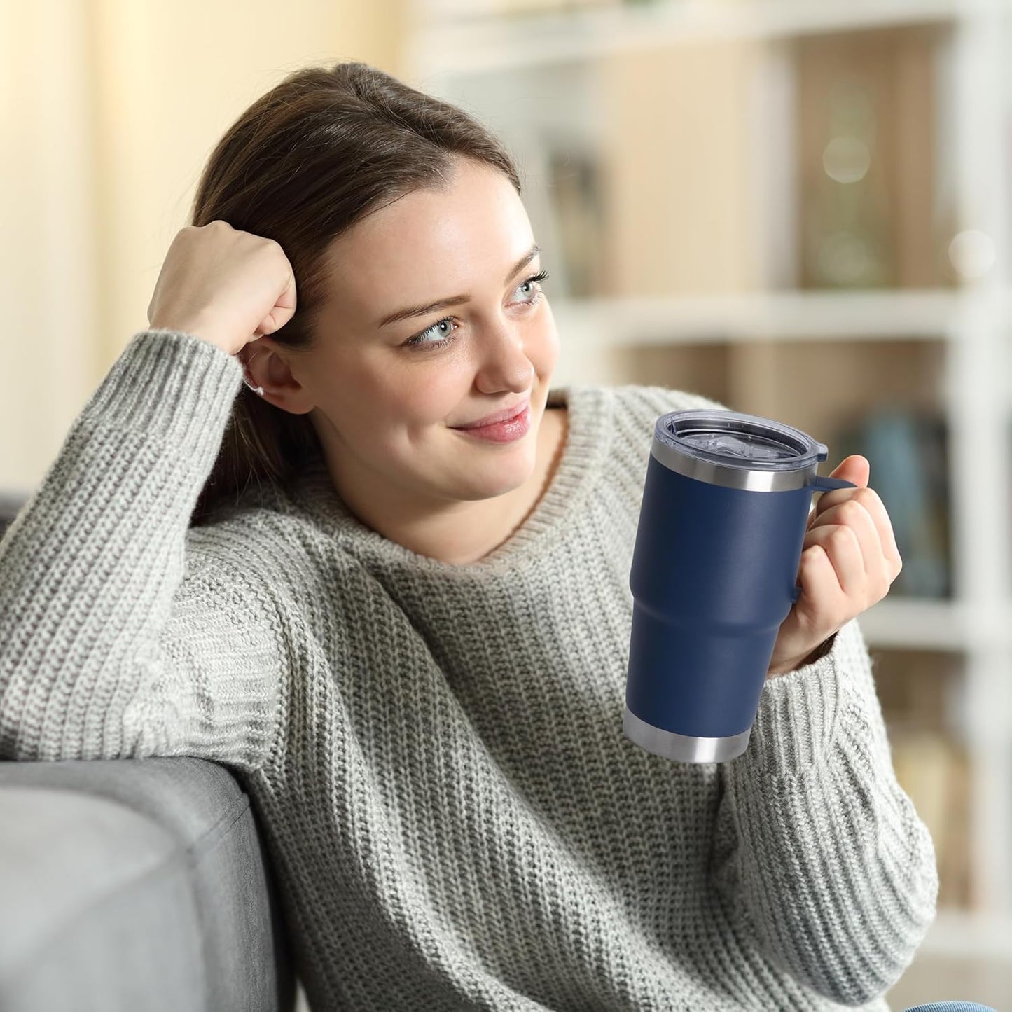 HASLE OUTFITTERS 20oz Tumbler Bulk with Lid, Stainless Steel Tumbler Bulk with Handle, Metal Insulated Travel Coffee Mug Set with Handle, Double Wall Vacuum Leak Proof Tumbler Cup, Navy 12 Pack