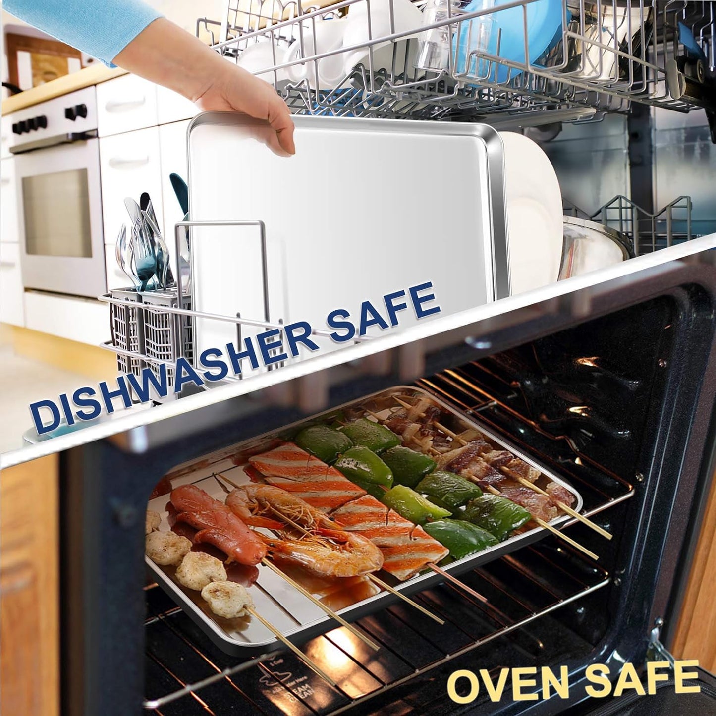 P&P CHEF 16 Inch Baking Cookie Sheet, Oven Pan Tray Stainless Steel Sheet Pan for Kitchen, Oven Bakeware for Multi Uses, Shiny Look & Dishwasher Safe, Healthy & Heavy Duty, 4Pcs