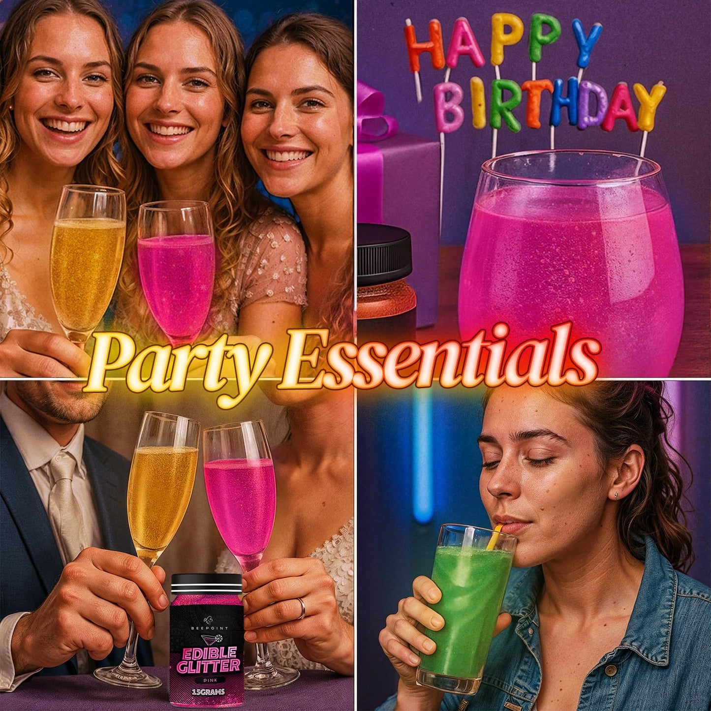 BeePoint Pink Edible Glitter for Drinks 15g - Food Grade, Vibrant Color Shimmer Powdered Dust for Drinks, Cocktails, Cake Decorating, Baking, Chocolates, Candy, Sweets, & Cookies - Vegan & Gluten Free