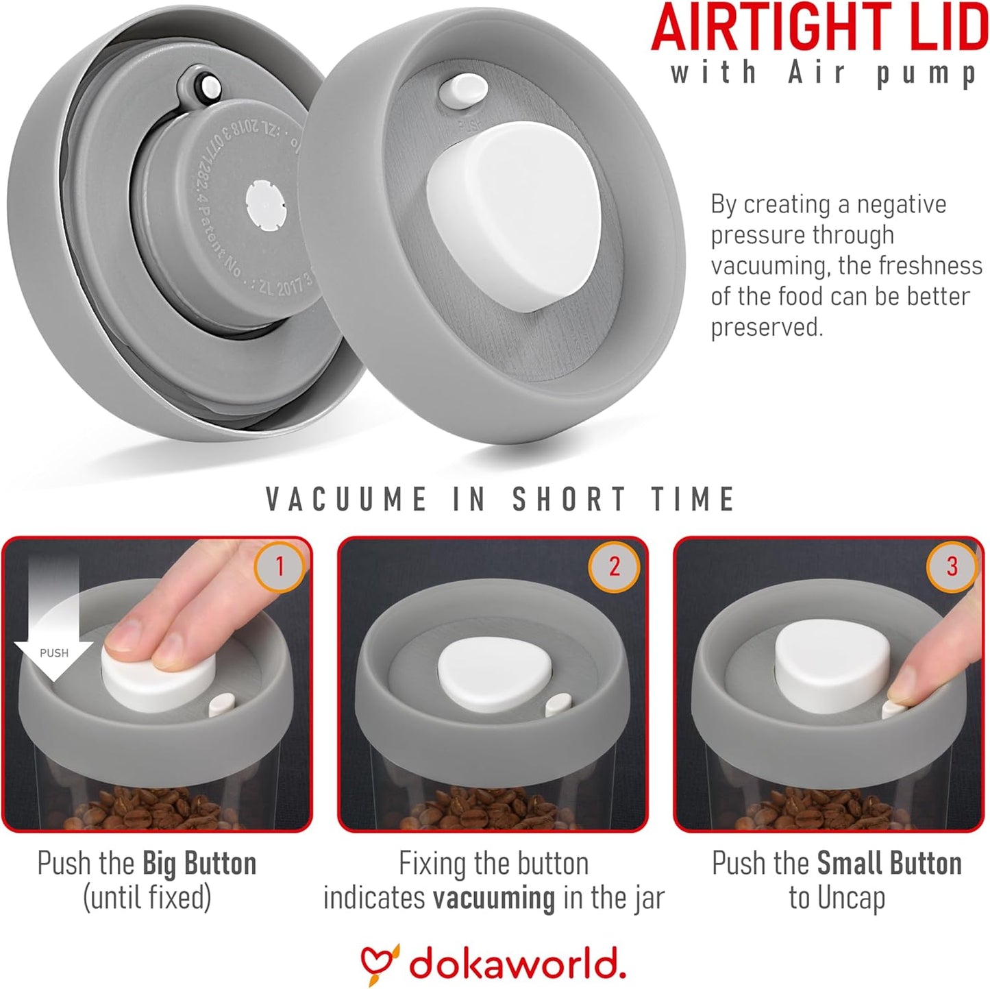 Glass Canisters Set - Kitchen Leakproof Seal Food Storage Jars - Coffee Bean Container - Pack of 5 Glass Canisters With Vacuum Airtight Lids for Cereal, Pet Treats, Nuts, Candy