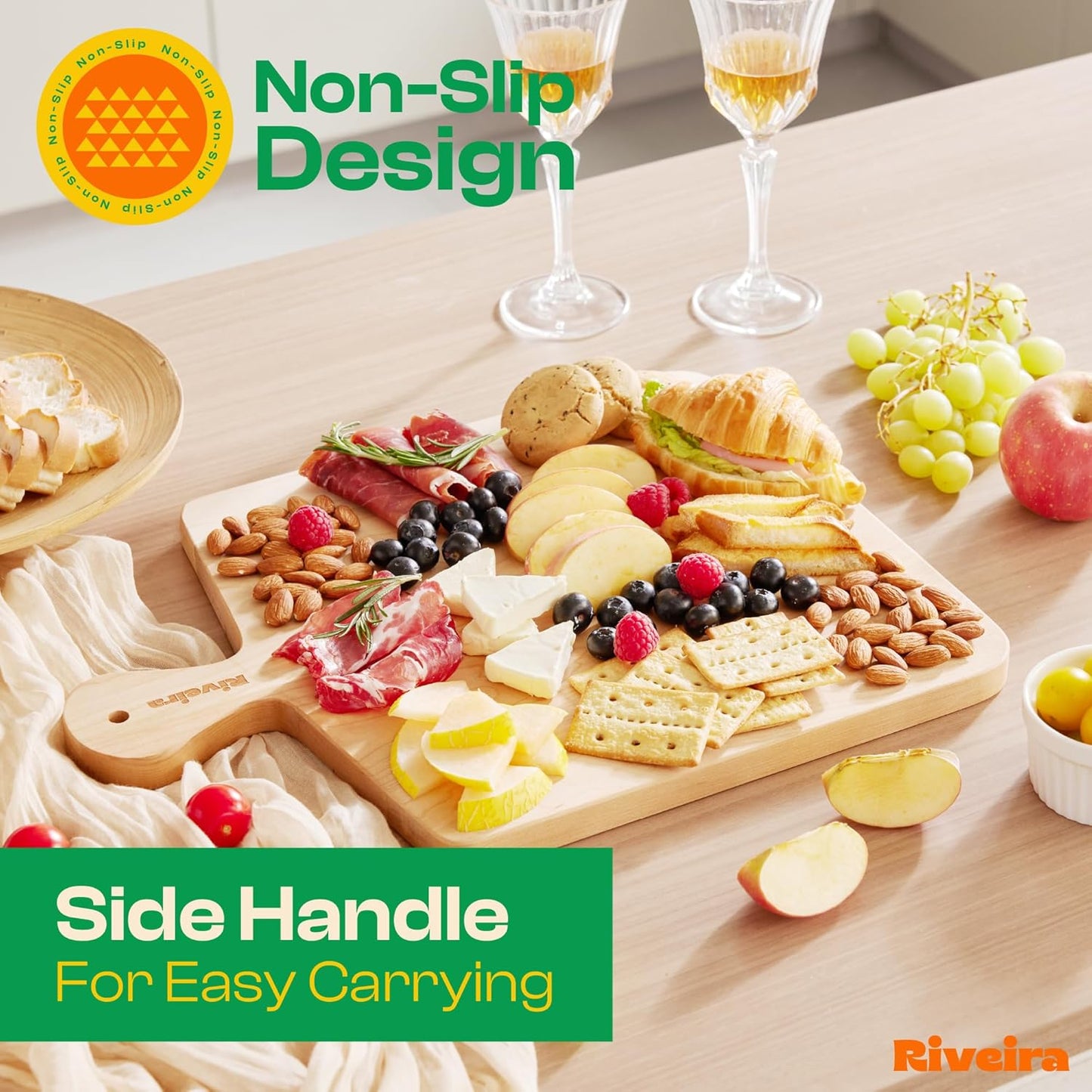 Riveira Cherry Wood Cutting Board – Gourmet Black Cherry Grandeur: 17 x 13 Wooden Cutting Board – Wooden Cutting Boards For Kitchen Decorative – Innovative Juice Grooves Cherry Wooden Chopping Board