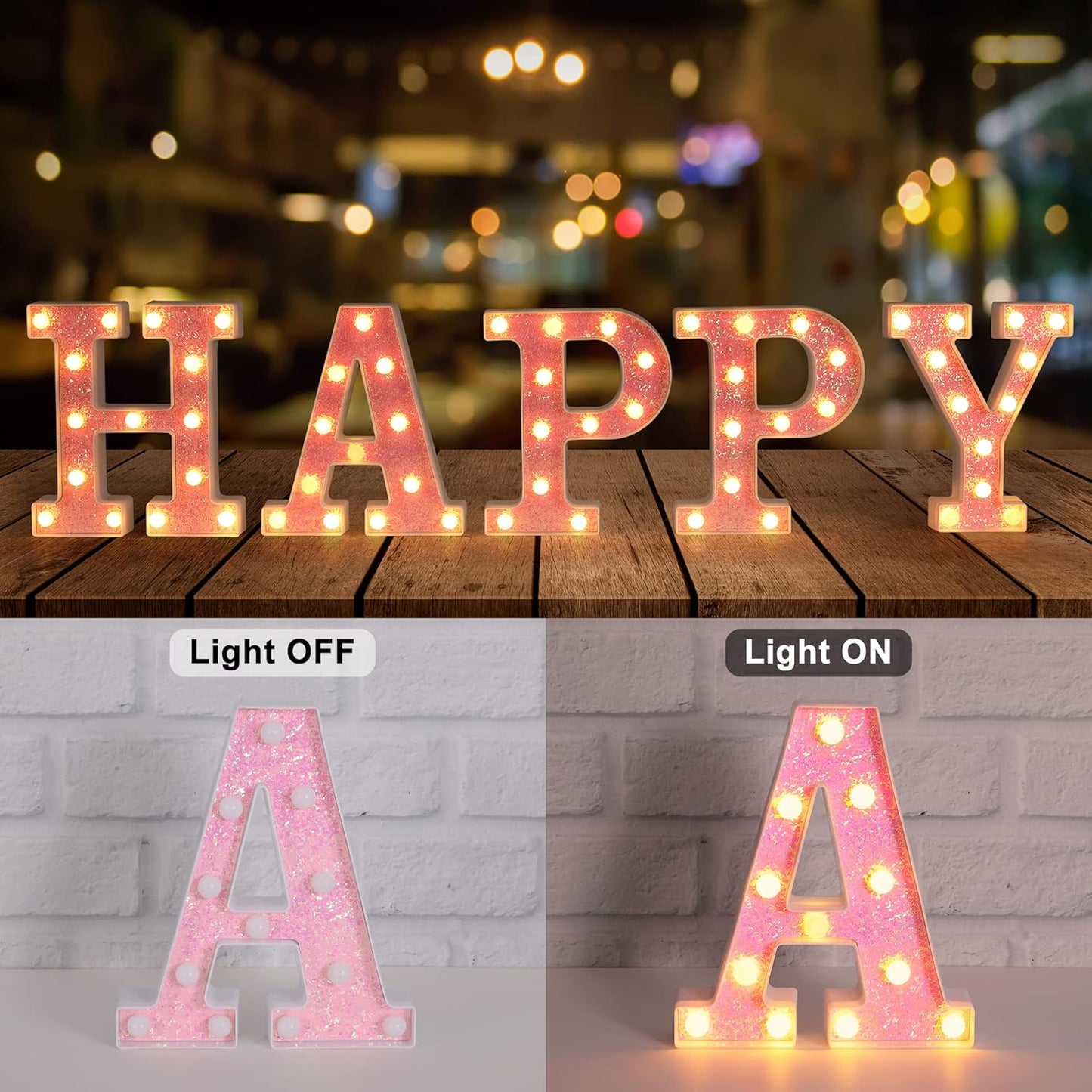 Foaky Pink Light up Letters，Pink Party Decorations,Girls Room Decor,Glitter Light Up Letters,Alphabet Letter Sign for Night Light Birthday Party Girls Gifts, Home Bar Decoration（U）