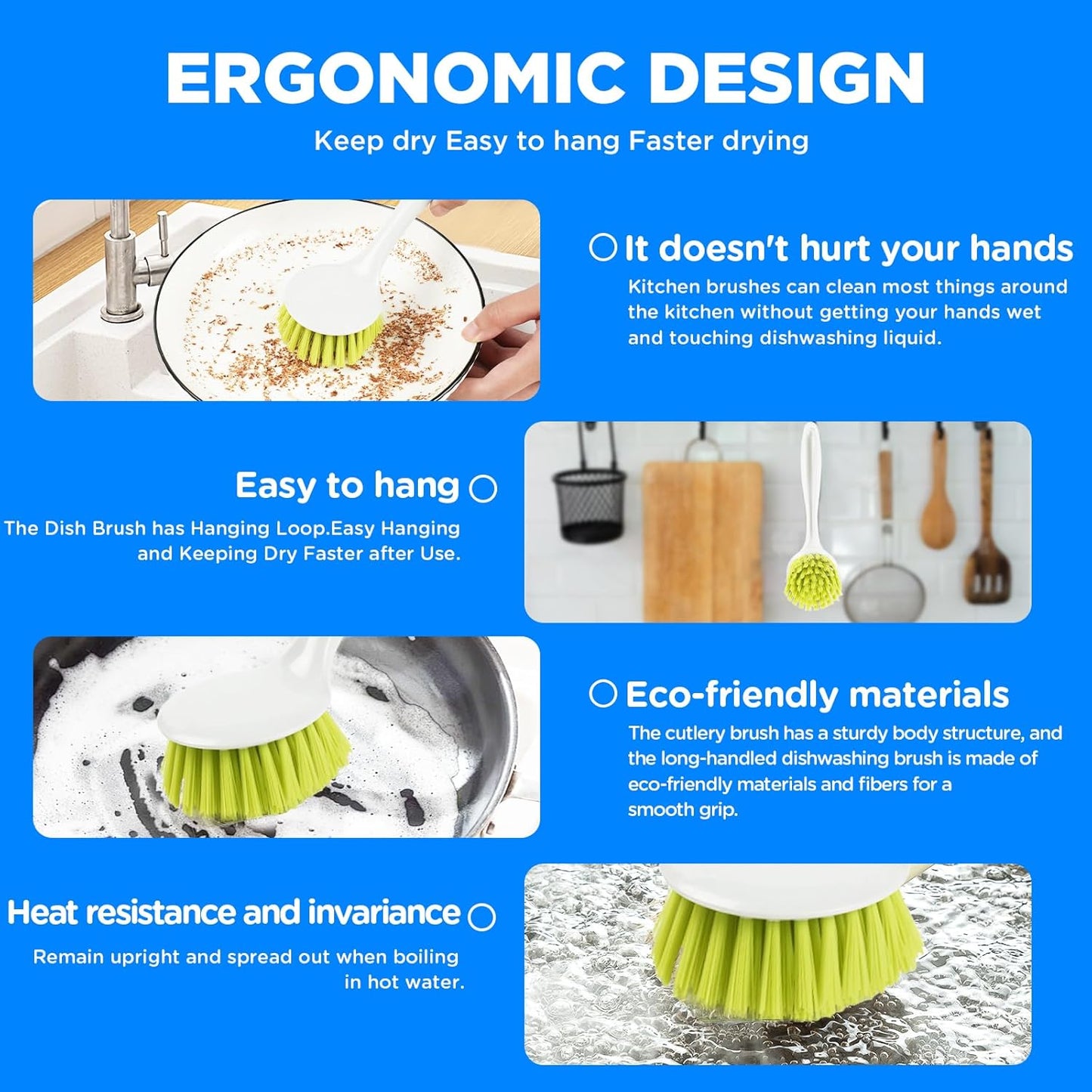 3 Pcs Household Cleaning Brushes with Handles are Perfect Cleaning Pans Dish Brush Scrub Brush Kitchen Cleaner for Cleaning Pasta Plate countertops and Cleaning Brushes for Household use