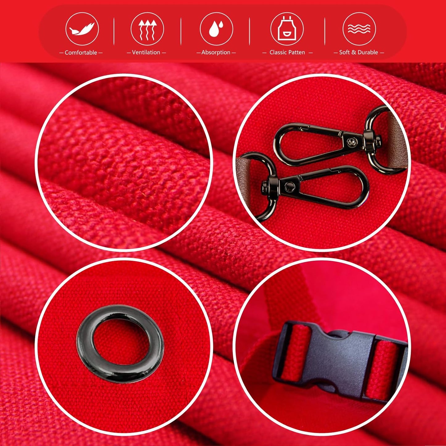 5 Pack Kitchen Apron, Work Apron, Canvas, Multiple Pockets, Gardening, Painting, BBQ, Artist, Carpenter, Sizes M to XXL, Red