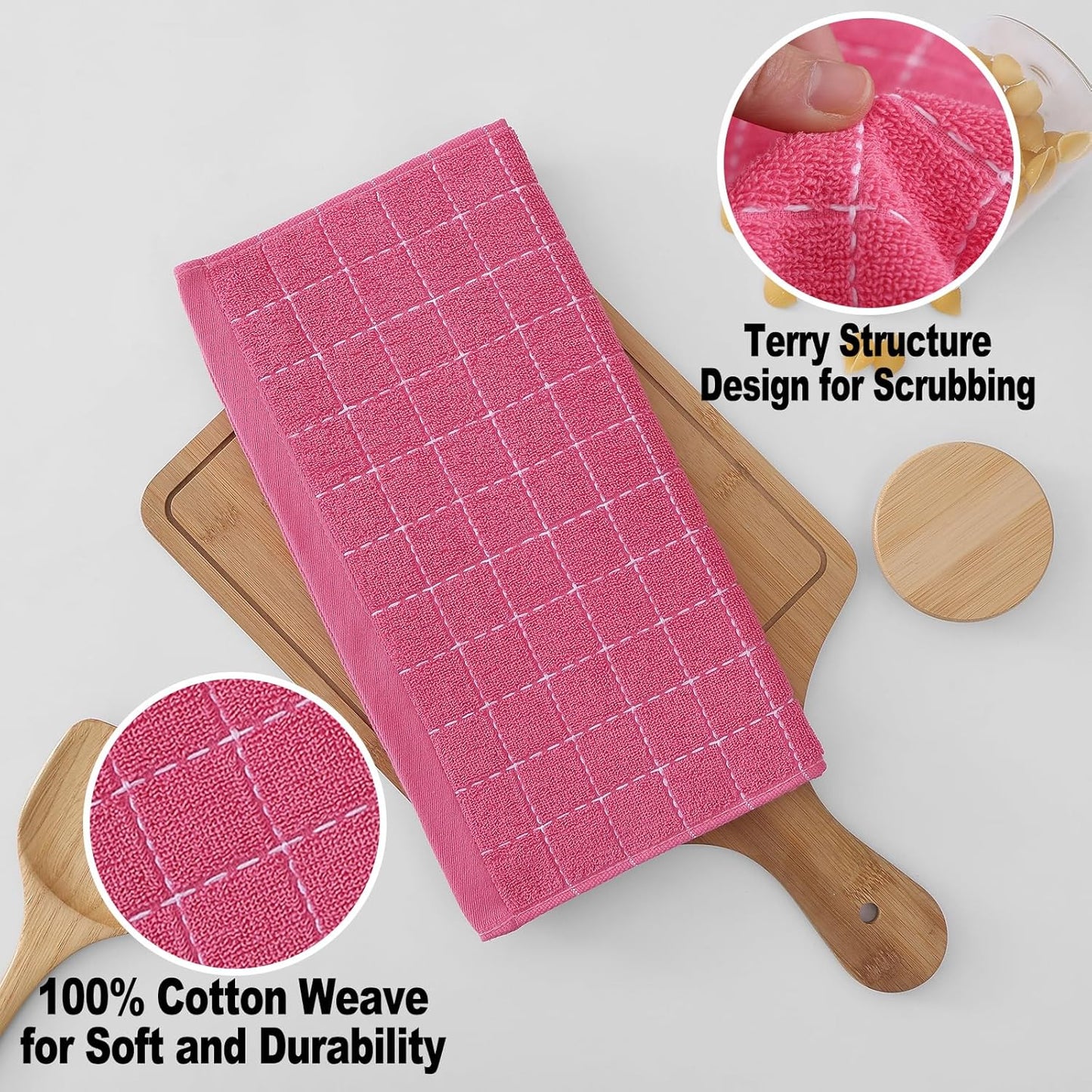 Homaxy 100% Cotton Terry Kitchen Dish Cloths, Ultra Soft and Absorbent Dish Towels for Kitchen, Suitable for Drying and Washing Dishes, 12 Pack, 12 x 12 Inches, Rose Red