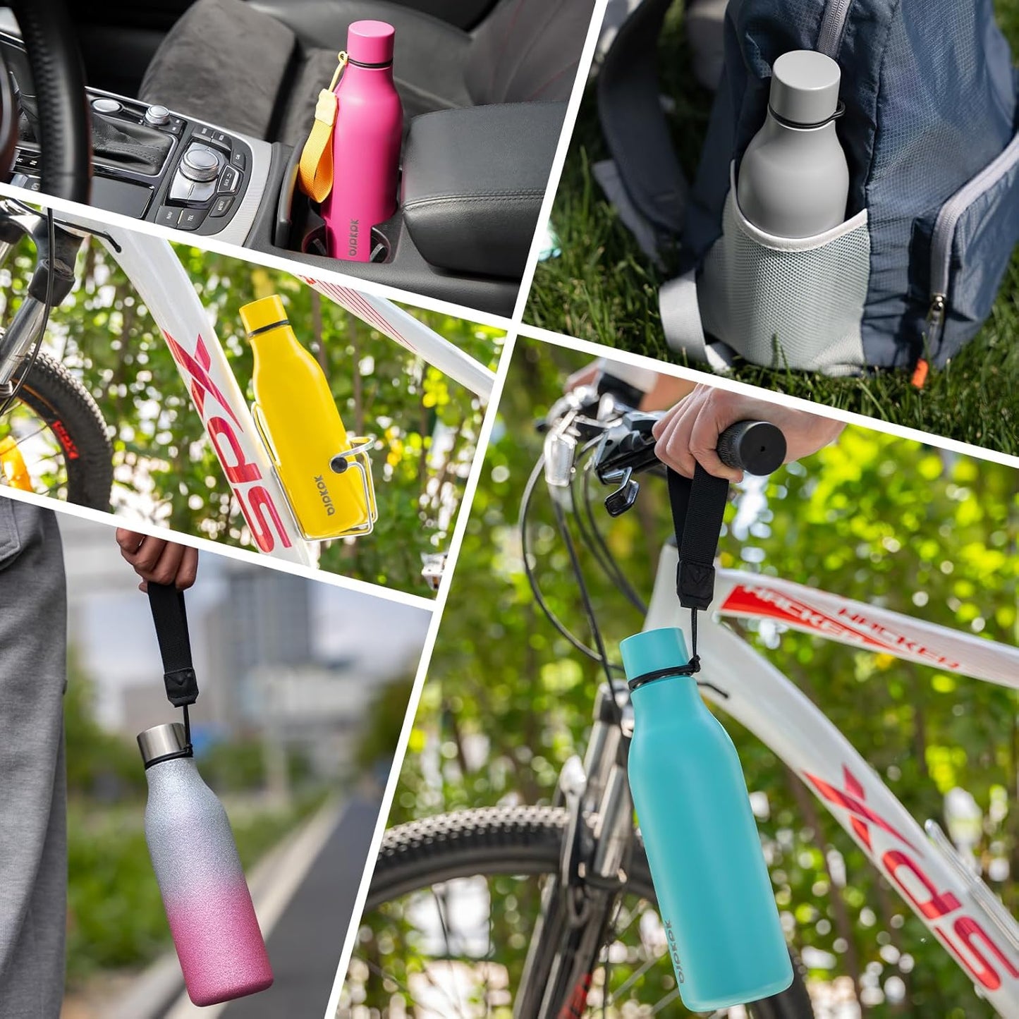 BJPKPK Insulated Water Bottles, 12oz Stainless Steel Metal Water Bottle with Strap, BPA Free Leak Proof Thermos, Mugs, Flasks, Reusable Water Bottle for Sports & Travel, Blossom