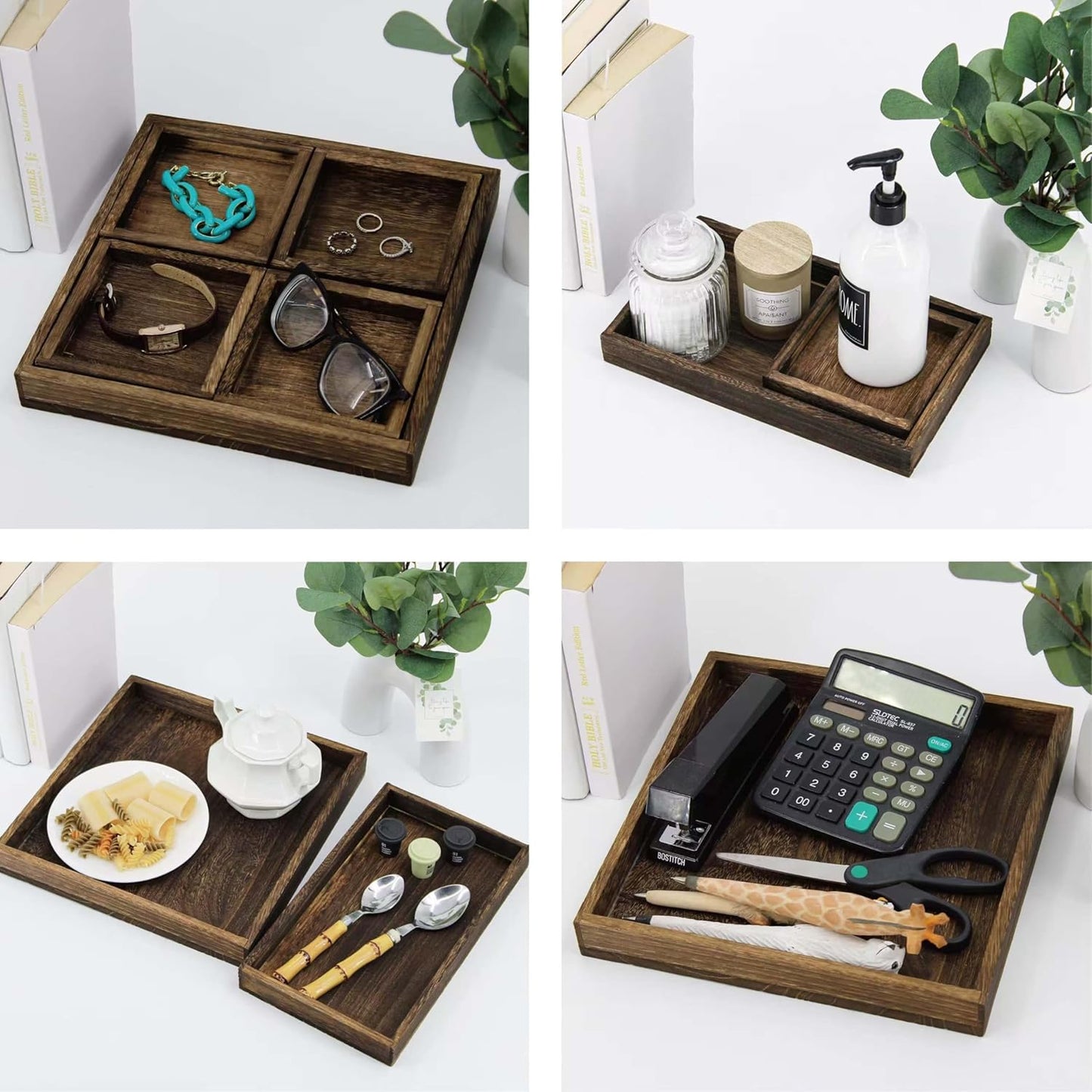 18.1 Inch Rustic Wood Serving Tray with Handles, Breakfast Tray Wooden Trays Decorative Serving Platter for Eating, Working, Storing, Used in Bedroom, Kitchen, Living Room, Bathroom and Outdoors