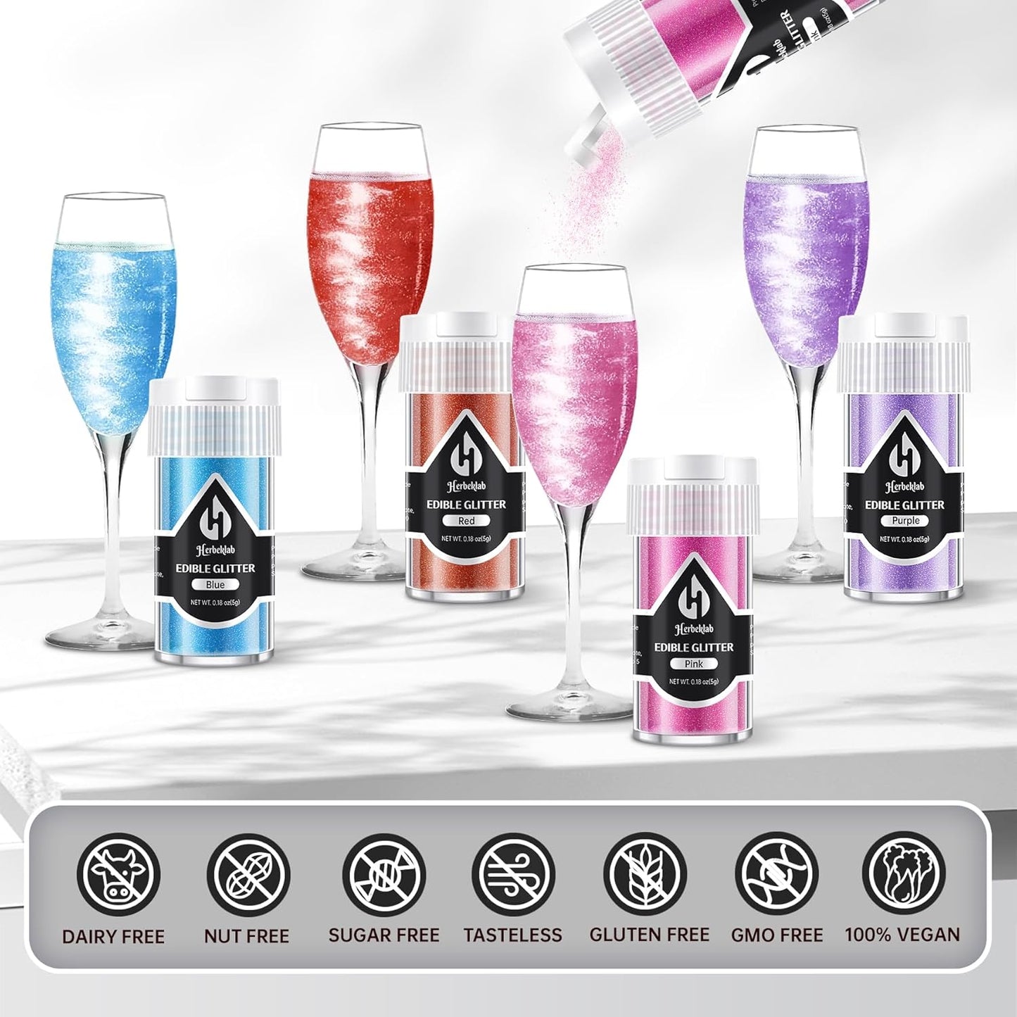 Edible Glitter for Cocktails - 6 Colors Luster Dust Edible Drink Glitter Food Grade Metallic Shimmer Powder Cake Sprinkles for Beverage Chocolate Candy, 5g/Bottle