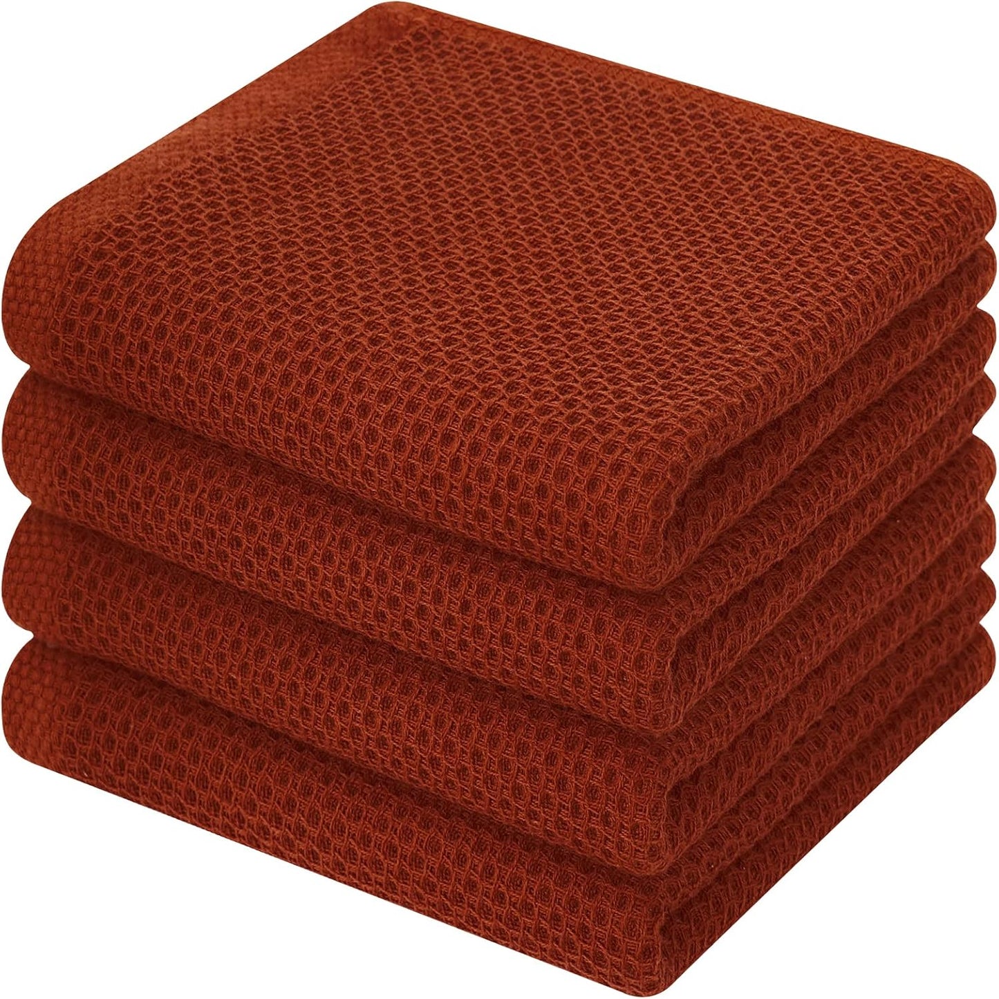 Kitinjoy 100% Cotton Waffle Weave Kitchen Towels, 4-Pack Super Soft and Absorbent Dish Towels for Drying Dishes, Kitchen Hand Towels, 13 in x 28 in, Rust