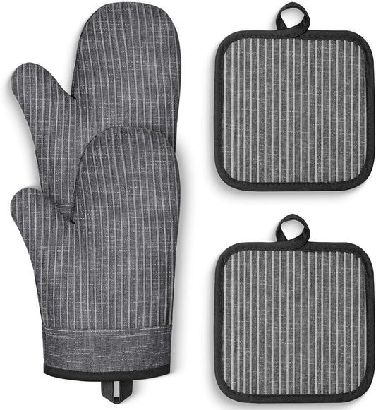 Oven Mitts and Pot Holders, Silicone Oven Gloves, 500 F Heat Resistant Oven Mitts Sets, Non-Slip Silicone Textured Grip, Darkgray