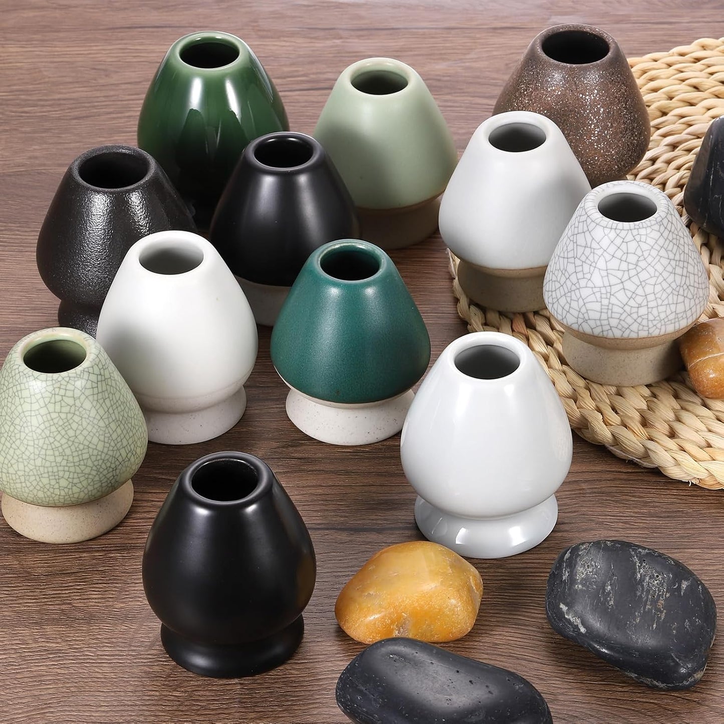 HARFINGTON Ceramic Chasen Stand 73mm Matcha Whisk Holder Teas Set Whisks Stand Traditional Matcha Tea Chasen Holder Tea Set Accessories for Tea Tasting, Matte Black