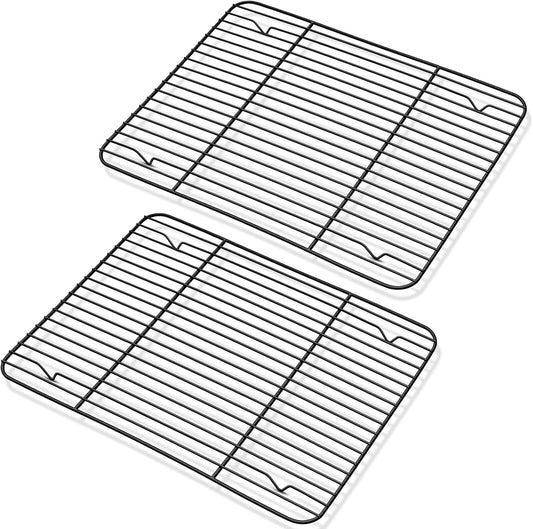 P&P CHEF Cooling Baking Rack Pack of 2, Stainless Steel Cooling Racks for Cooking Baking Roasting Grilling Drying, Dense Wires & Smooth Edge, Easy to clean, Black,11.6" x 9"