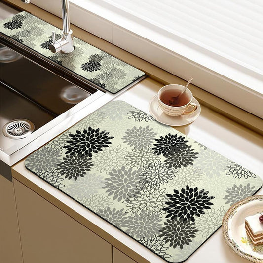 19.5" x 12" Dish Drying Mat & 24" x 5.5" Sink Splash Guard, Super Absorbent Drainer Rack Mat for Kitchen Counter Coffee Bar