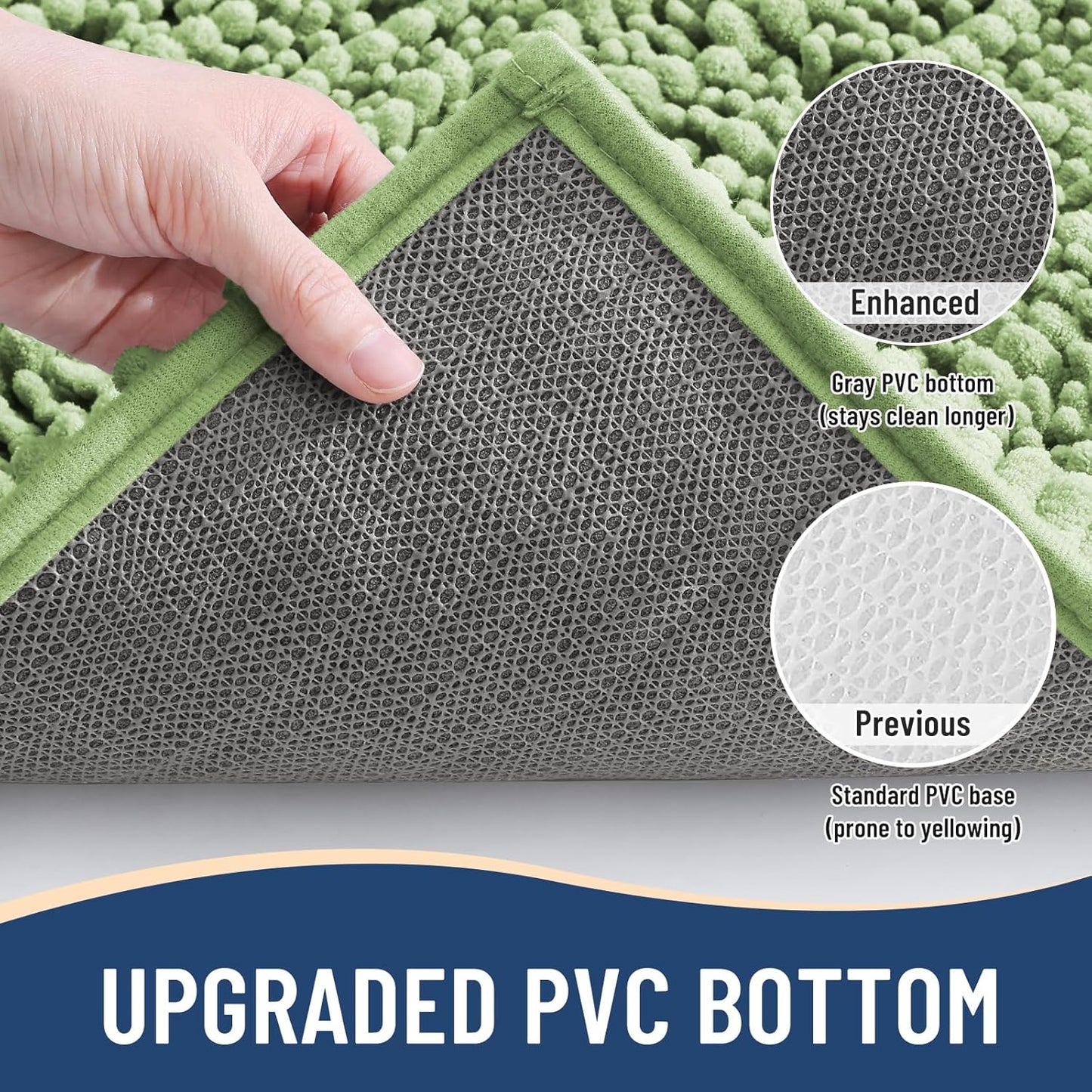 Arotive Luxury Chenille Bathroom Rug Mat, Extra Soft Thick Absorbent Shaggy Bath Rugs, Non-Slip Machine Wash Dry, Plush Bath Mats for Bathroom, Shower and Tub, 70x24, Sage Green