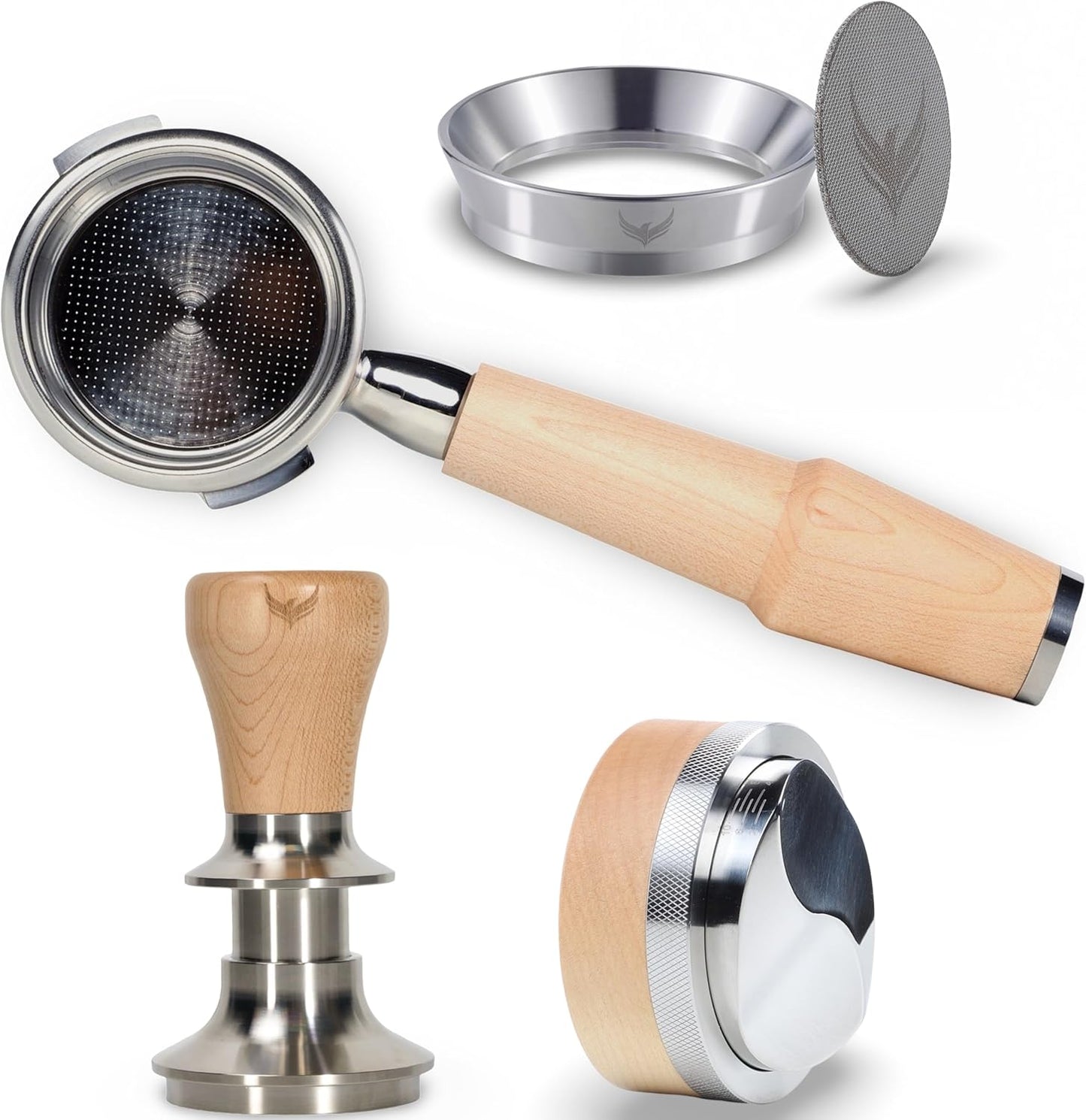 58mm Espresso Tool Kit for Gaggia Classic, Classic Pro, and Classic Pro Evo: Maple Bottomless Portafilter, Calibrated Tamper, Dosing Funnel with Puck Screen, and Adjustable Distributor