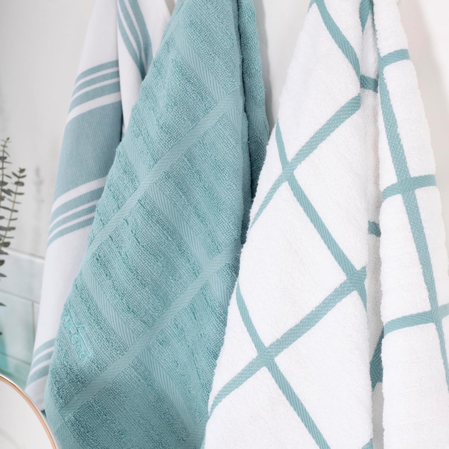 All-Clad Solid & Coordinate Kitchen Towels: Highly Absorbent, Super Soft Long Lasting 100% Cotton, 17" x 30" Tea Towels for Cleaning & Drying Dishes, Pans, Glassware, Countertops, 4-Pack, Rainfall