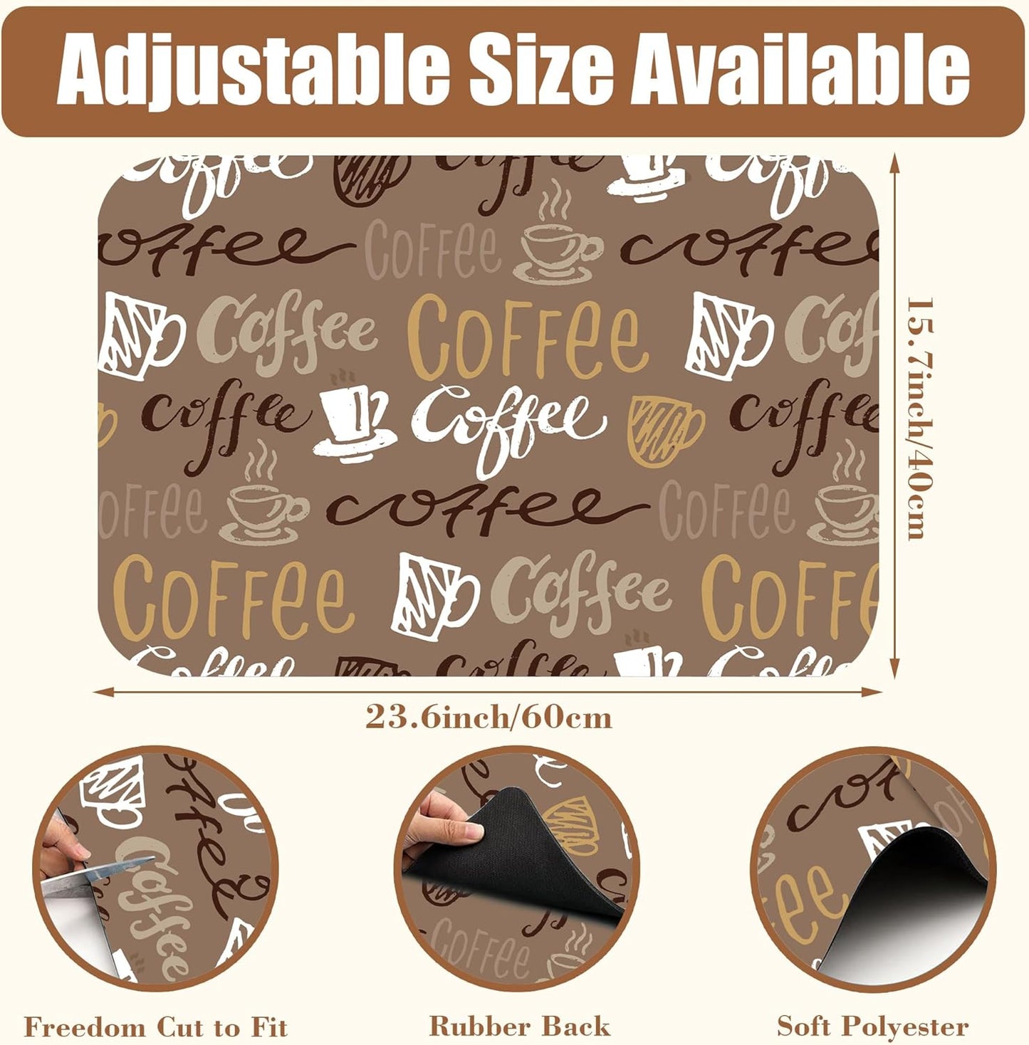 Doodle Coffee Dish Drying Mat Coffee Bar Mat for Countertop Rubber Backed Absorbent Hide Stain Dish Drainer Rack Pad Espresso Machine Table Accessories Dining Room Decoration 15.7 x 23.6 Inch
