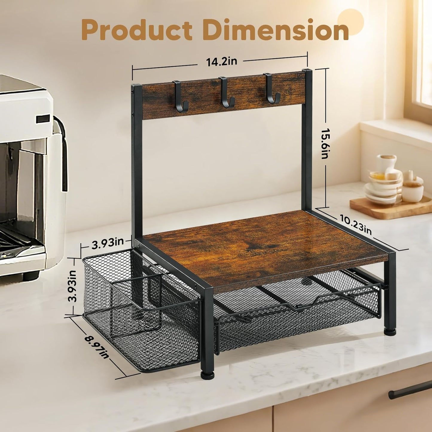 Coffee Bar Organizer with K Cup Holder,Coffee Pod Drawer Holder for 24 Pod Capacity, Storage Drawer with Dispoable Cups & Lids Holder, Coffee Bar Station Organier for Countertop, Kitchen