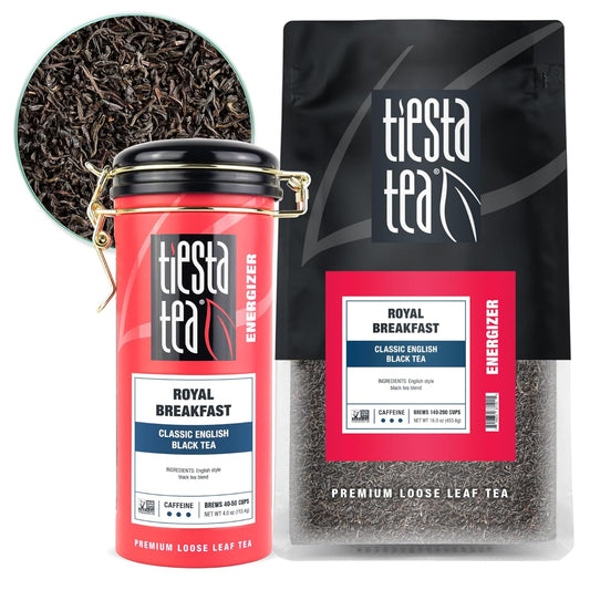 Tiesta Tea - Royal Breakfast, Loose Leaf, Classic English Black Tea, Premium High Caffeine Blend, Make Hot or Iced & Brews Up to 250 Cups, 16oz Bulk Pouch & 4oz Refillable Tin Combo