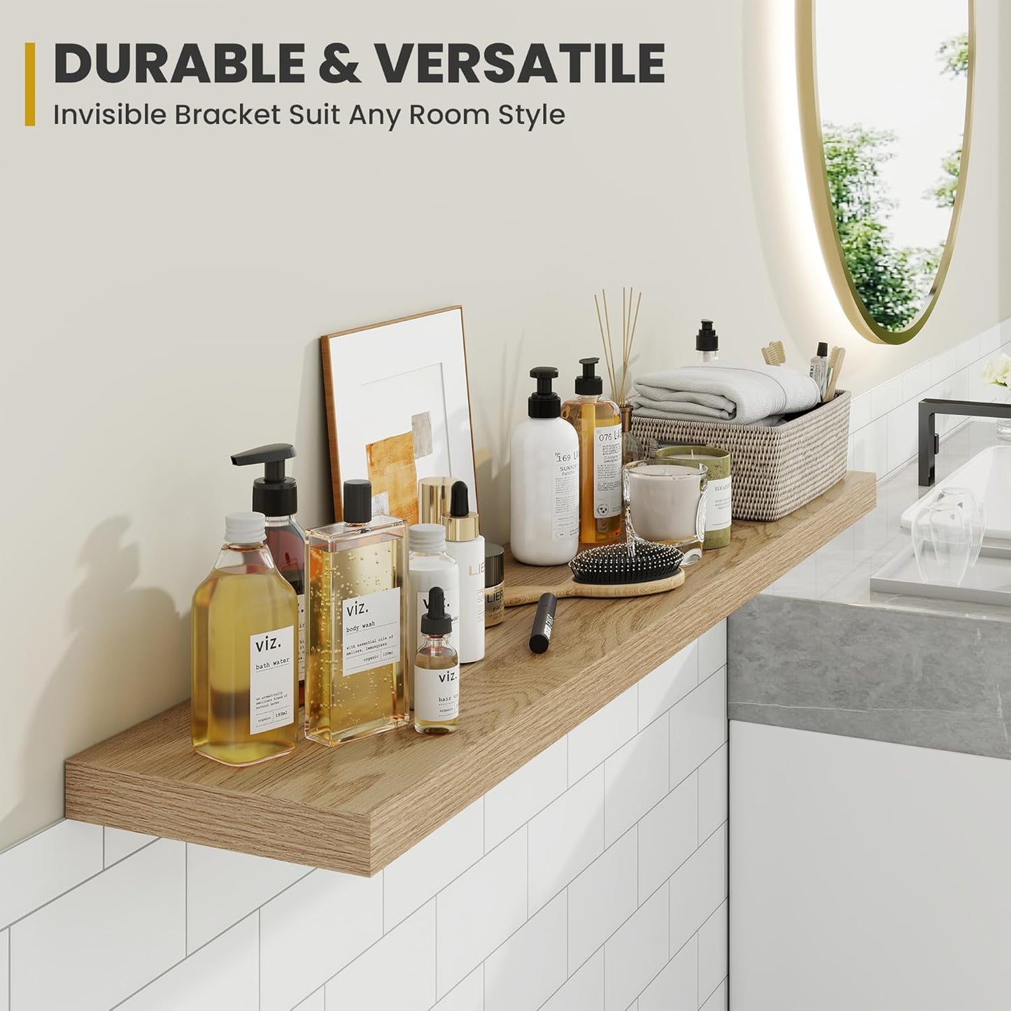 30 Inch Floating Shelves, 9.3" Deep Floating Shelf Wall Mounted, 30" Wall Shelves, Rustic Deep Bookshelf, Large Display Shelves & Storage Shelves for Bedroom, Living Room, Oak, Set of 2