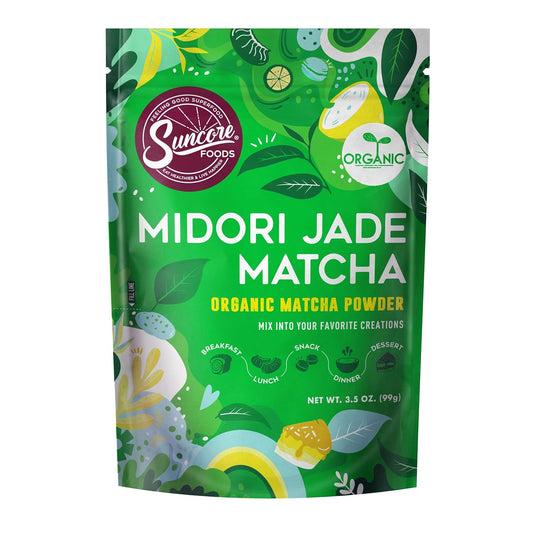 Suncore Foods Organic Midori Jade Matcha Powder, Green Food Coloring Powder, Gluten-Free, Non-GMO, 3.5oz (1 Pack)