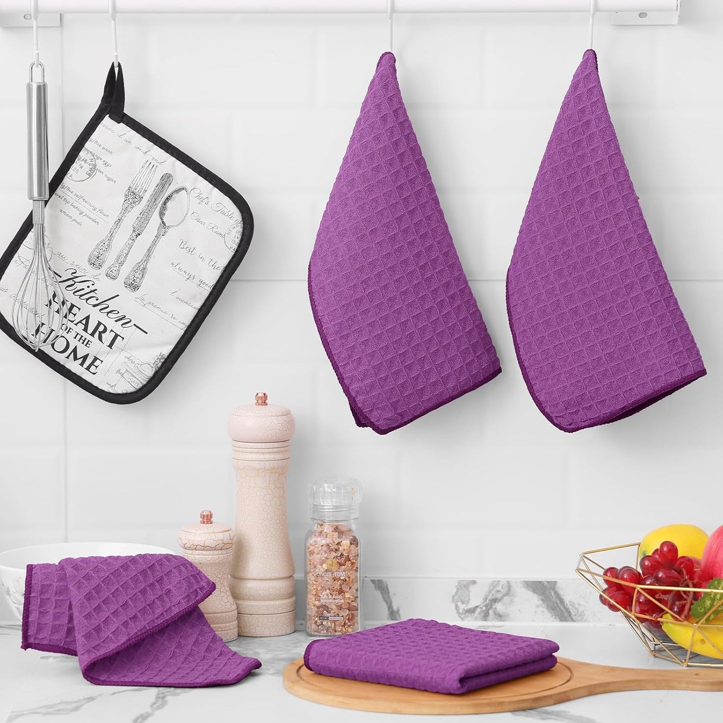 Homaxy Microfiber Waffle Weave Kitchen Dish Cloths, 12 x 12 Inch Ultra Absorbent and Solid Color Dish Towels for Kitchen Fast Drying Dishcloth for Washing Dishes, 12 Pack, Purple