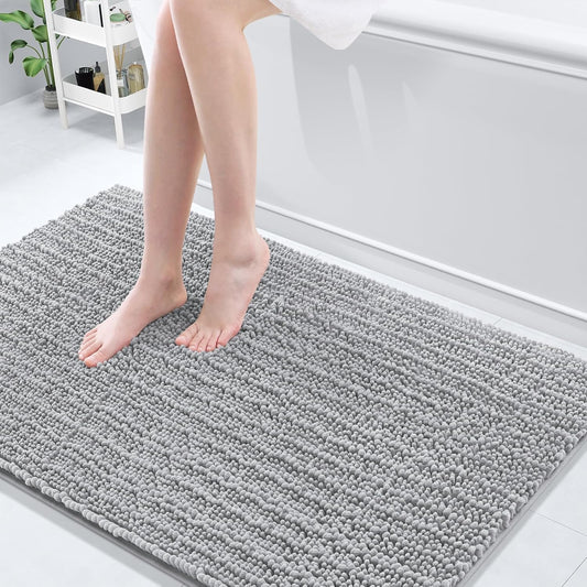 Arotive Luxury Chenille Bathroom Rug Mat, Extra Soft Thick Absorbent Shaggy Bath Rugs, Non-Slip Machine Wash Dry, Plush Bath Mats for Bathroom, Shower and Tub, 50x30, Light Grey