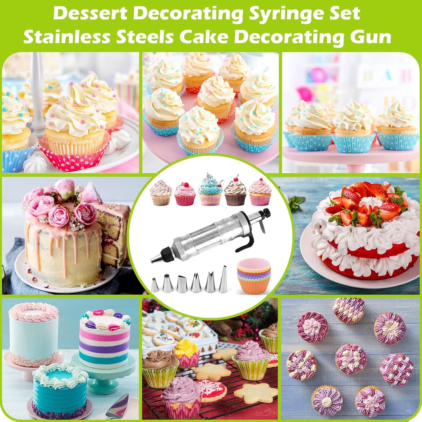 Suuker Dessert Decorating Syringe Set, Frosting Piping Kit Stainless Steels Cake Decorating Tools with 6 Icing Tips Cupcake Decorating Kit