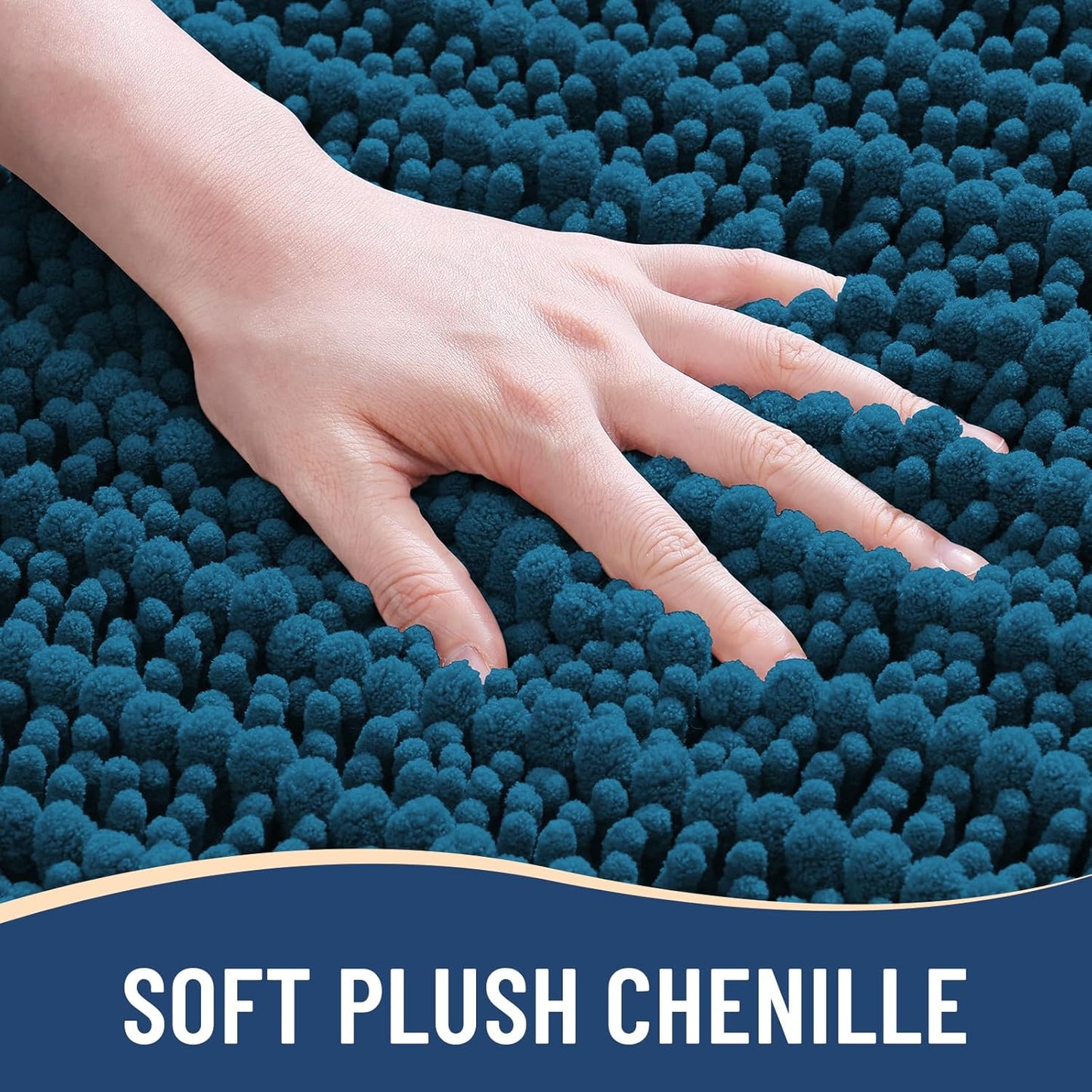 Arotive Luxury Chenille Bathroom Rug Mat, Extra Soft Thick Absorbent Shaggy Bath Rugs, Non-Slip Machine Wash Dry, Plush Bath Mats for Bathroom, Shower and Tub, 40x32, Peacock Blue