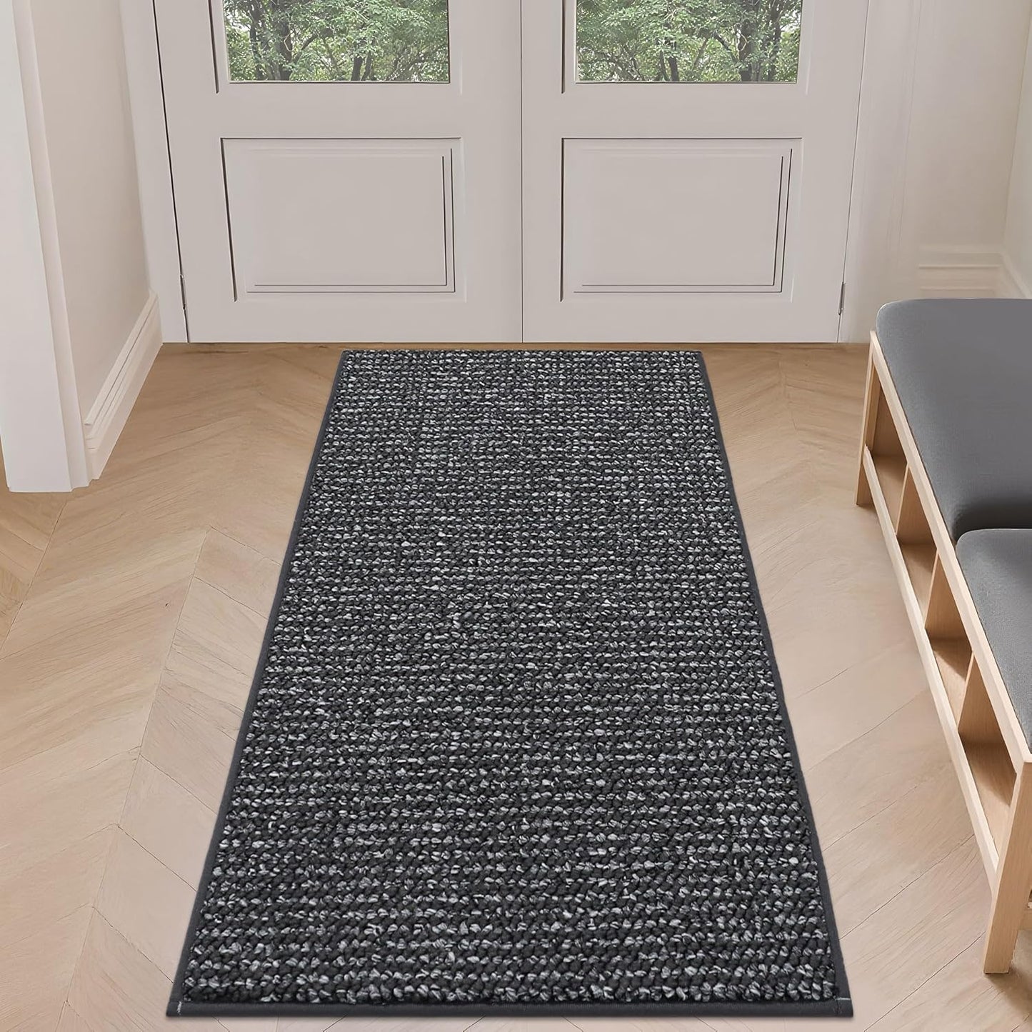 BEQHAUSE Dirt Trapper Door Mat 24" x 60", Non-Slip Washable Doormats Entrance Mat, Dirt Resistant and Absorbent Welcome Mat, Low Profile Floor Mats for Front Back Door and Entryway, Charcoal