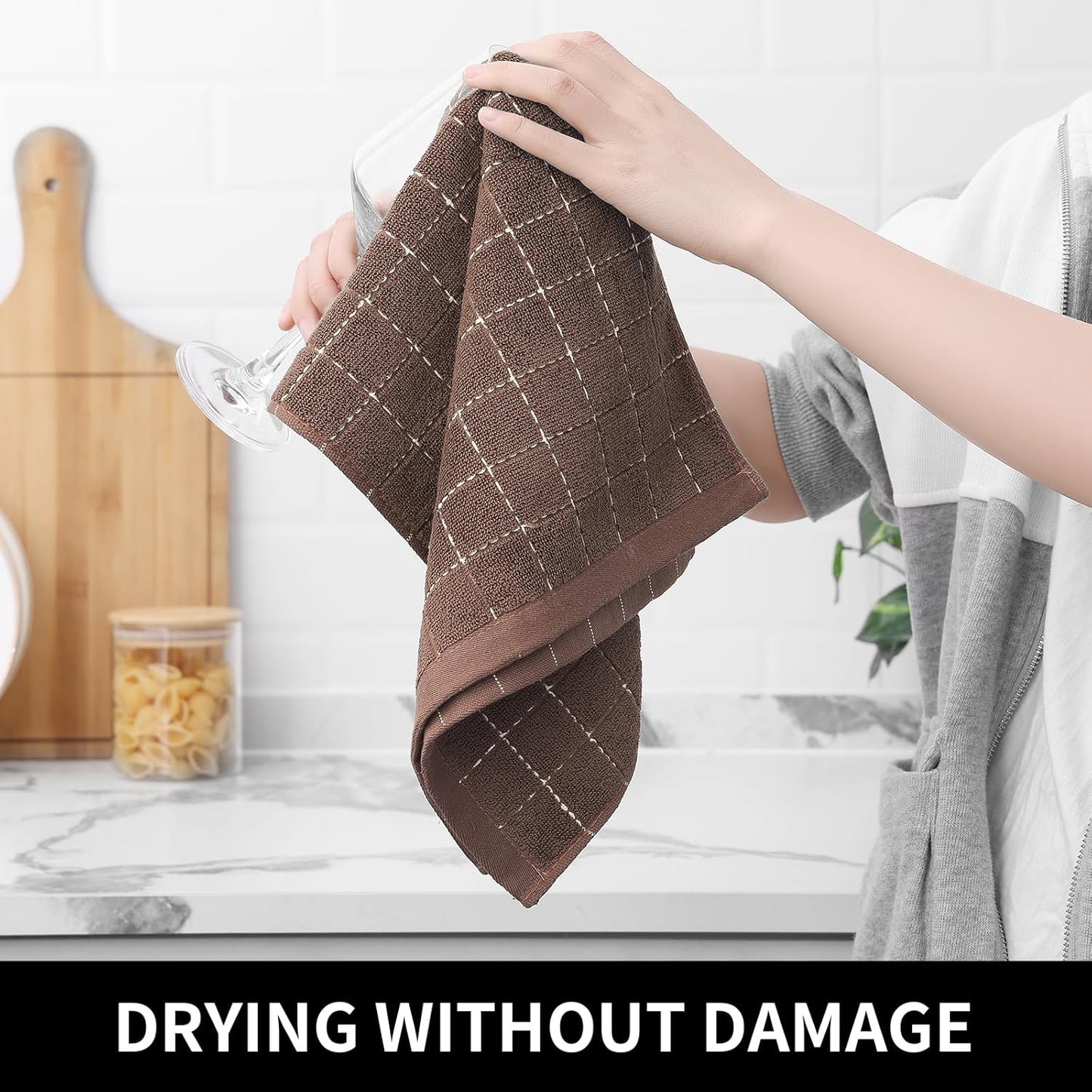 Homaxy 100% Cotton Terry Kitchen Dish Cloths, Ultra Soft and Absorbent Dish Towels for Kitchen, Suitable for Drying and Washing Dishes, 6 Pack, 12 x 12 Inches, Brown