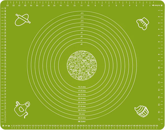 Silicone Baking Mat for Pastry Rolling Dough with Measurements, 25.6 x 17.7 BPA Free Non stick and Non Slip Green Table Sheet Baking Supplies for Bake Pizza Cake