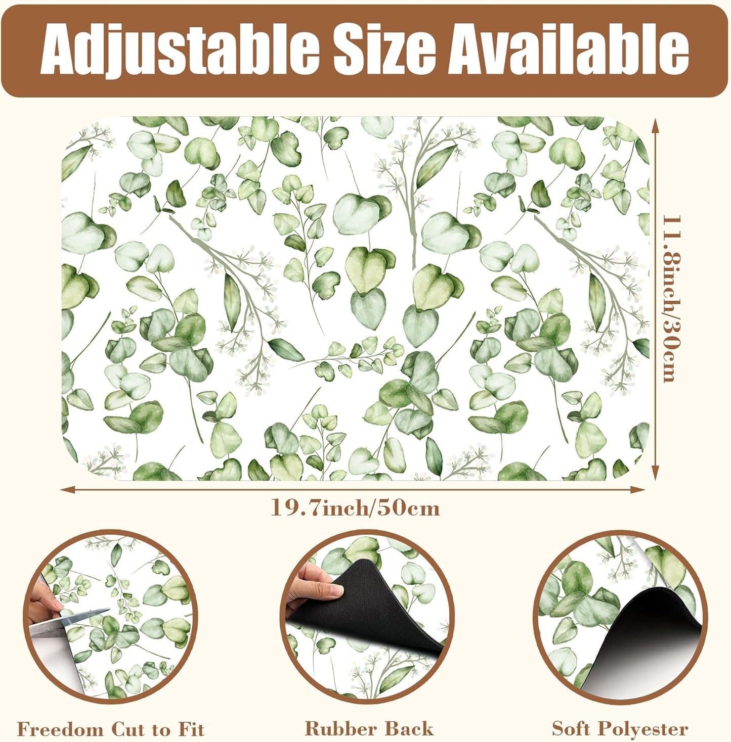 Eucalyptus Leaves Dish Drying Mat for Kitchen Counter Bar Mat Hide Stain Absorbent Rubber Backed Coffee Mat Coffee Maker Espresso Machine Accessories 11.8 x 19.7 Inch