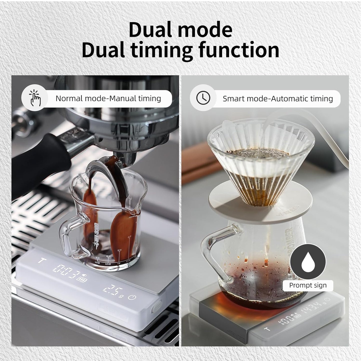 MHW-3BOMEBR Espresso Scale with Auto Timer, Rechargeable Coffee Scale for Barista, 0.1g High Precision Digital Coffee Bean Weight Scales, 0.3-2kg, Solid-liquid Detection, Auto Peeling,White ES6028W-OS