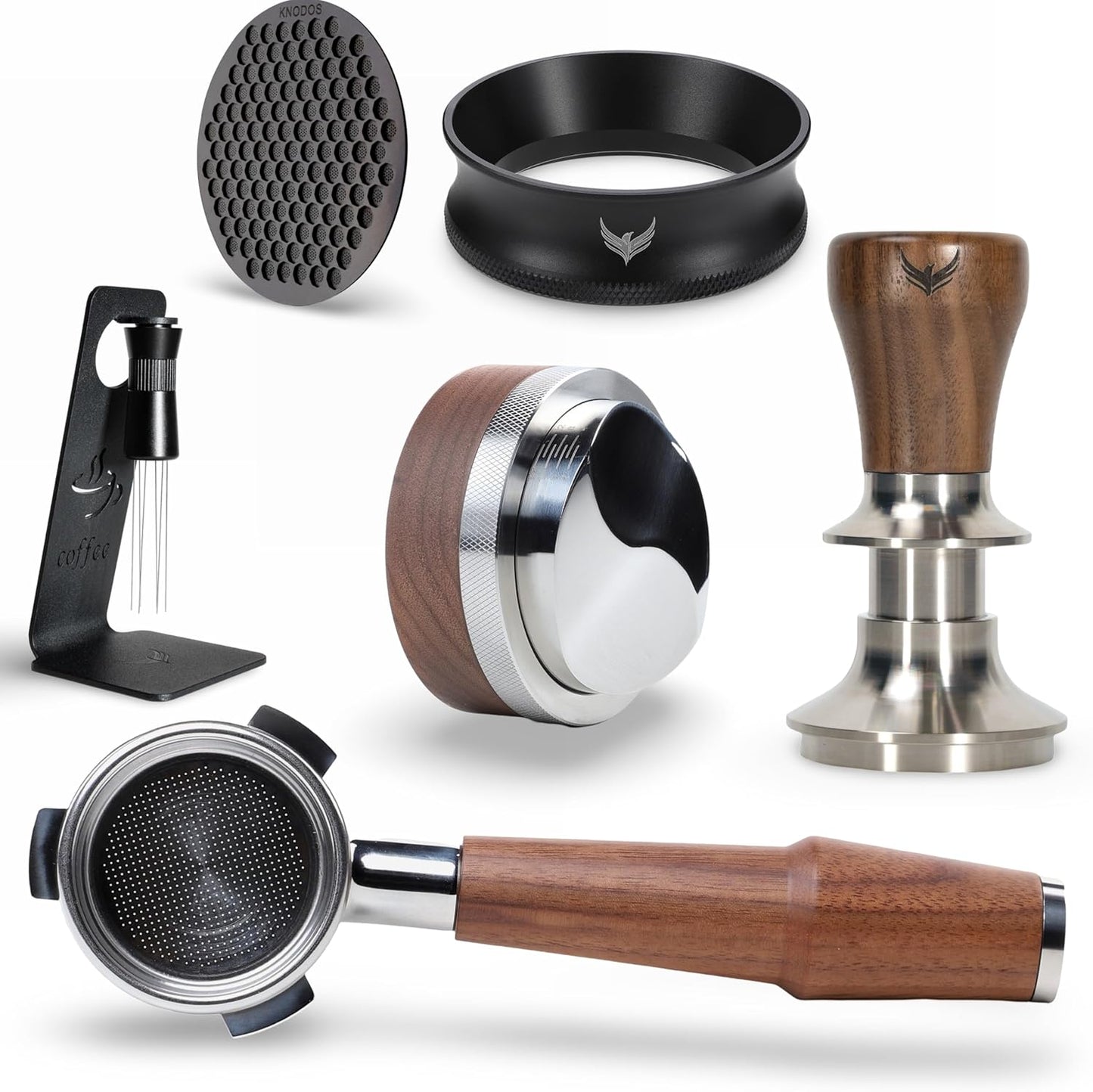 Breville Bambino Accessories Set 54mm Magnetic Dosing Funnel, Puck Screen,Bottomless Portafilter, 30LB Tamper, Leveling Tool, and WDT – Complete Barista Set