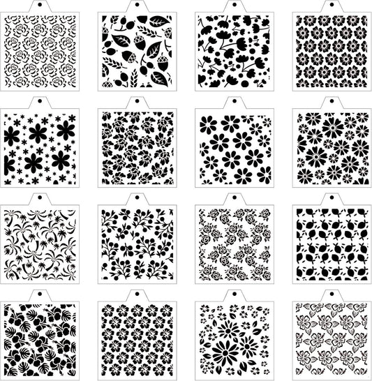 Stencil Genie 16 Pcs 5.5x5.5in Baking Stencils for Royal Icing, Airbrush; Sugar Cookies; Craft Painting