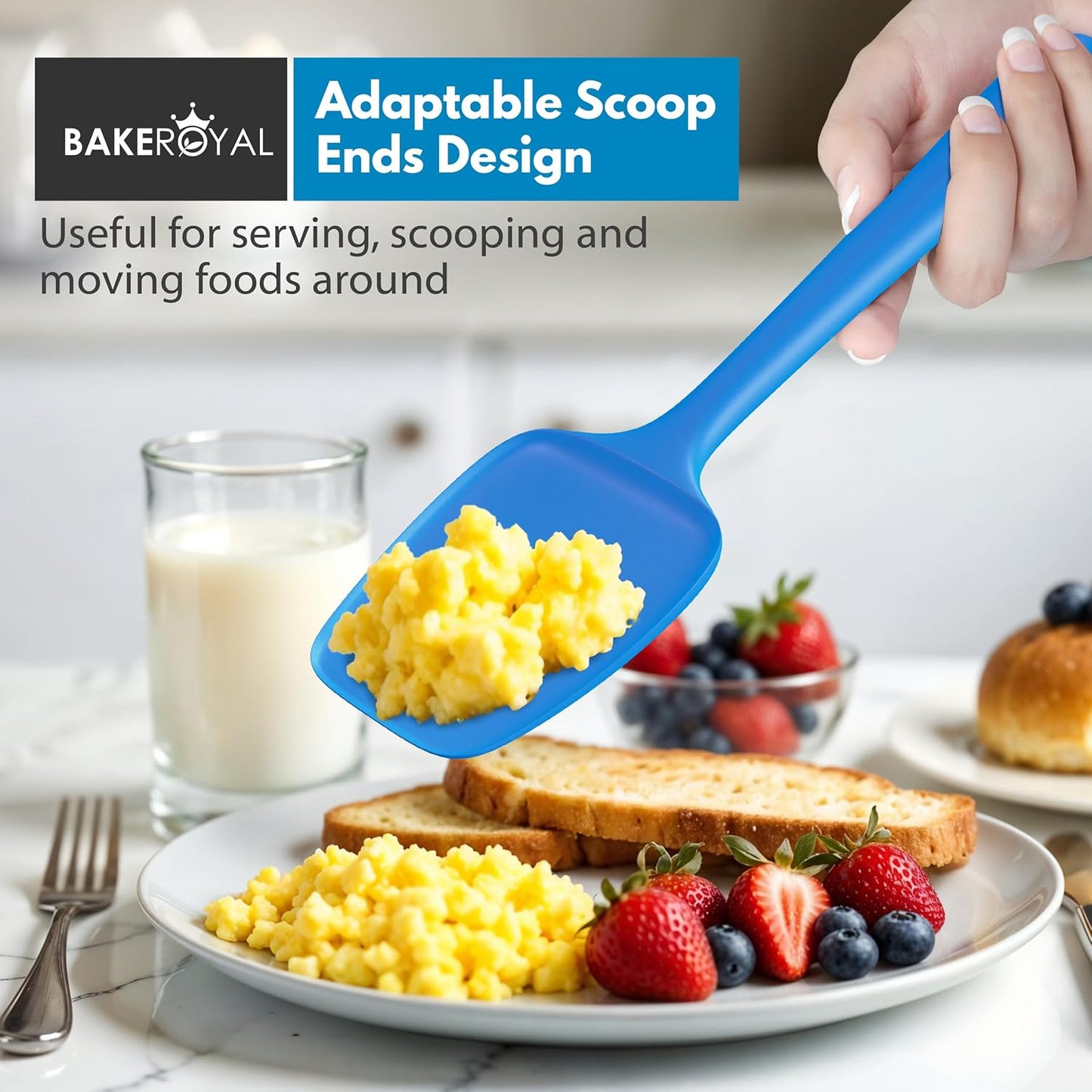 Silicone Spatula Set - 4-Piece Rubber Spatulas Silicone Heat Resistant 600°F for Everyday Task - Seamless Design Kitchen Spatulas for Nonstick Cookware - Blue