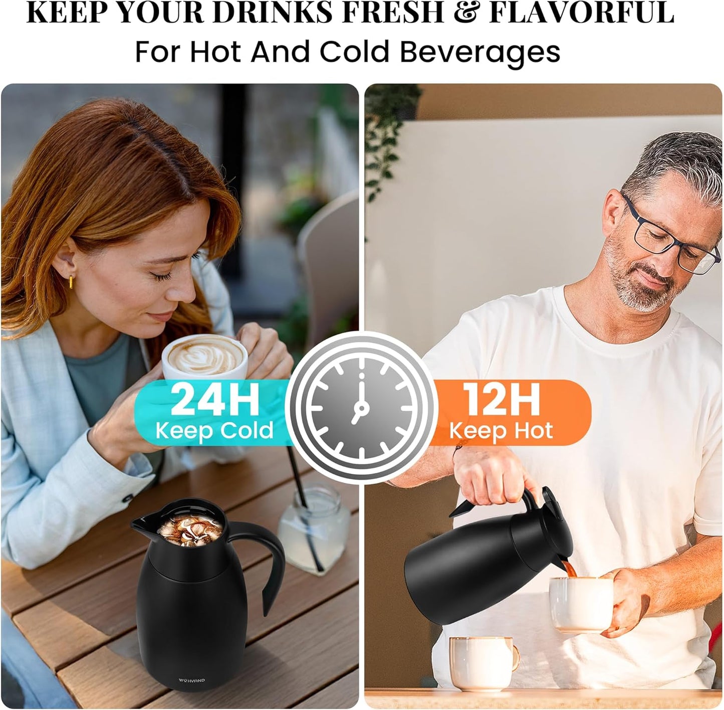 51 Oz Thermal Coffee Carafe, Stainless Steel Insulated Vacuum coffee crafts to keep coffee hot, 1.5 Liter Tea Water Coffee and Beverage Dispenser (Black)