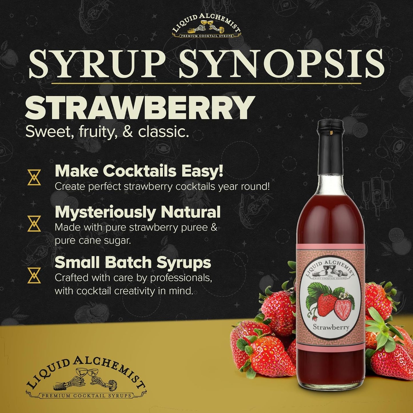 Liquid Alchemist Strawberry Syrup for Drinks - Real Ingredients Make our Strawberry Puree for Drinks a Perfect Margarita Mix - Our Flavored Syrup is Gluten & Dairy Free (25 oz)