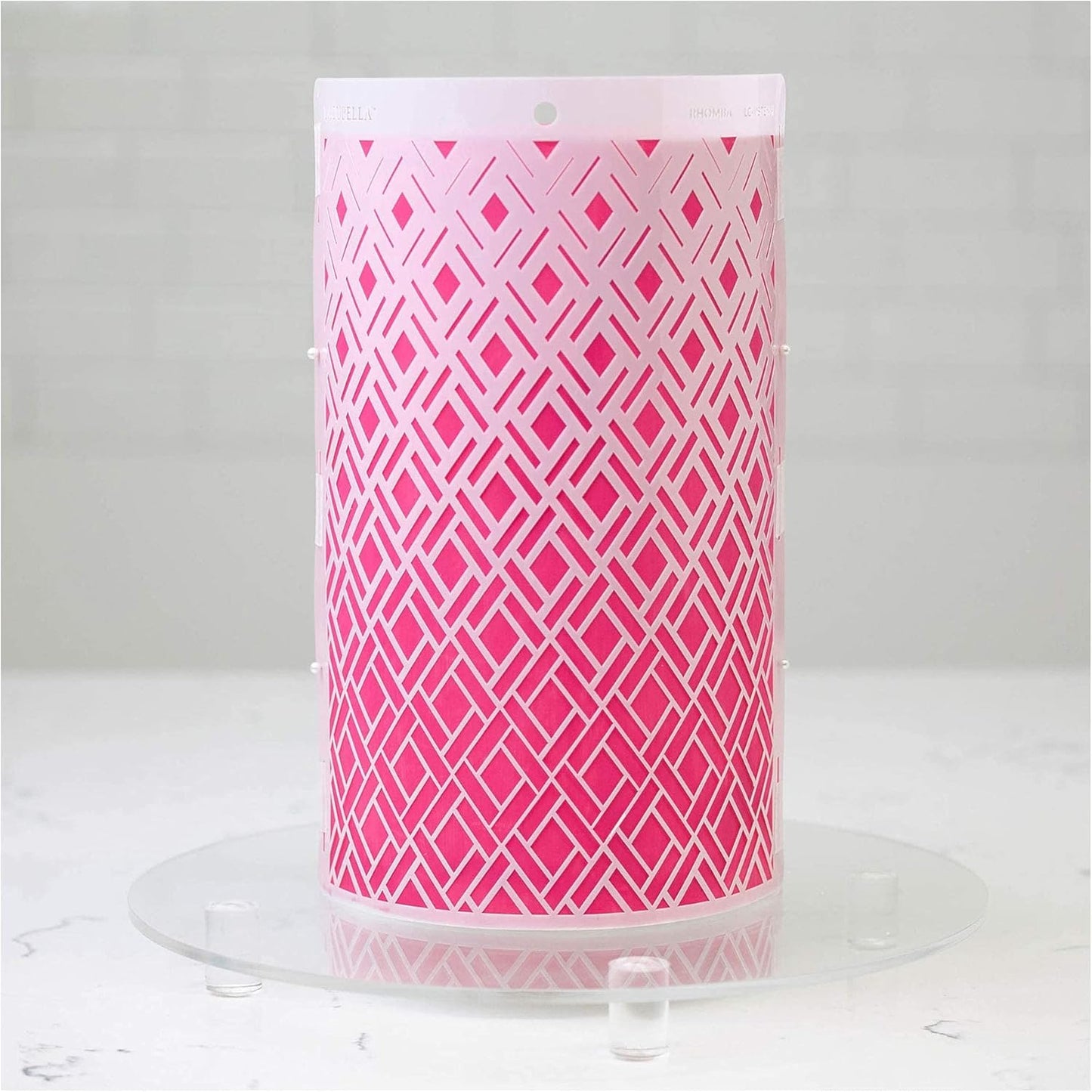 Cake Baking Stencil - Seamless Delicate Pattern for Decorating Tall Double Barrel Cake to Use with Buttercream, Royal Icing, Ganache, Paint, Airbrush (RHOMBA)