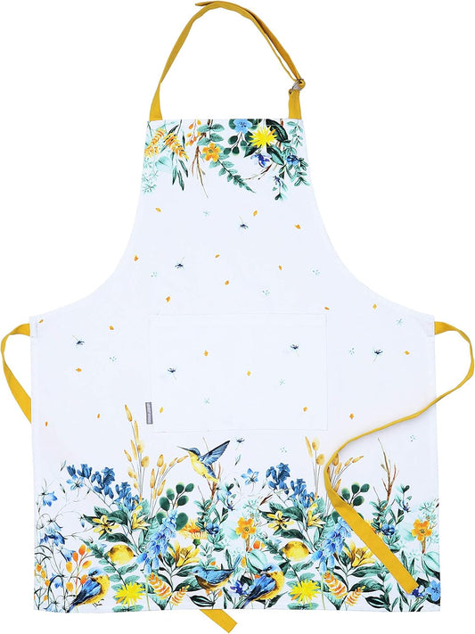 AMOUR INFINI Aprons for Women Adjustable Strap with Waist Ties Apron for Baking, Cooking, Gardening Aprons with Pocket Spring Apron (Wild Meadows- 27.5 x 33 Inches)