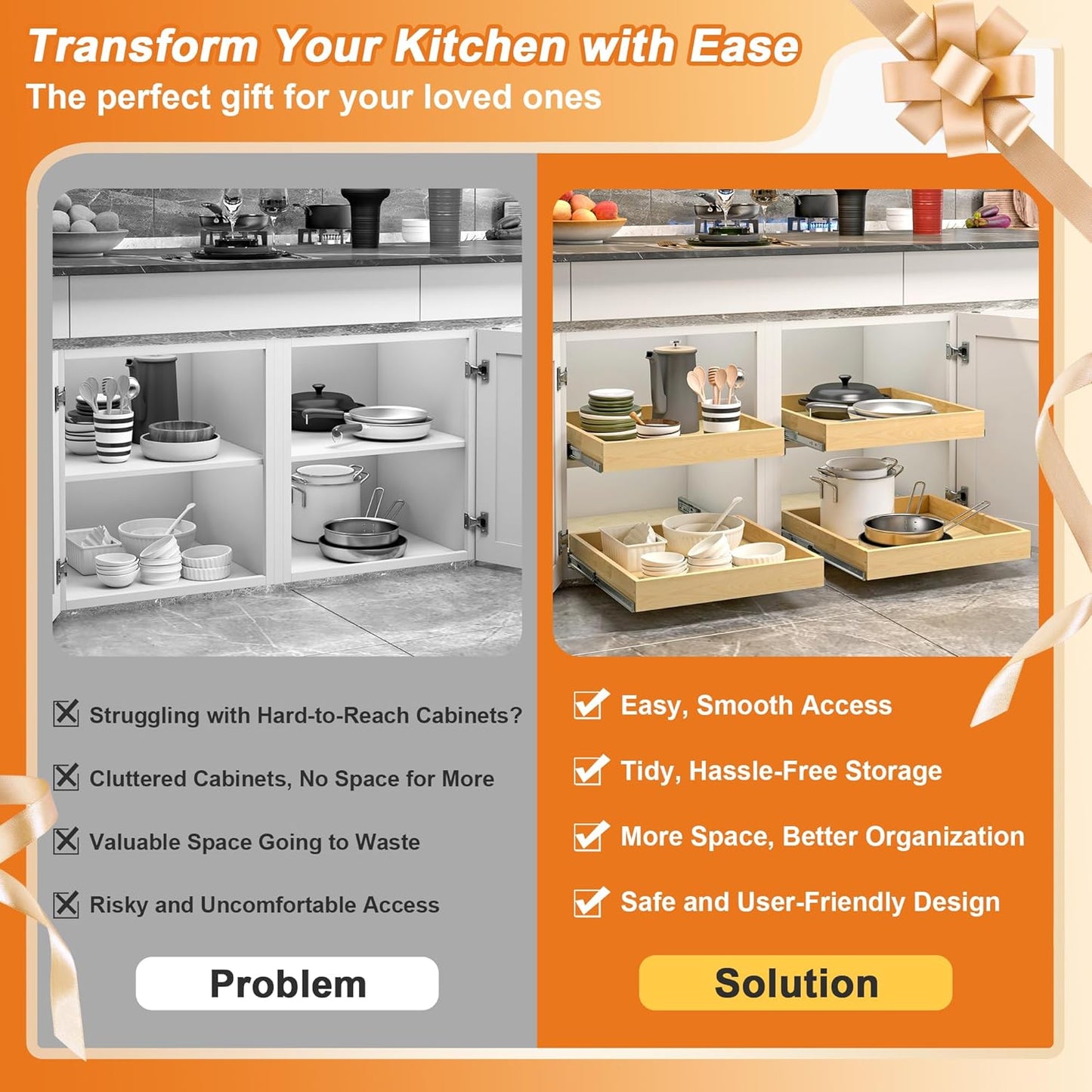 ALINE FURNITURE Pull Out Drawers for Cabinets Birch Wood, 33" W X 21" D Soft Close Slide Out Drawer for Kitchen Cabinets, Pull-out Shelves, Sliding Shelf for Pantry Cabinet Organizer