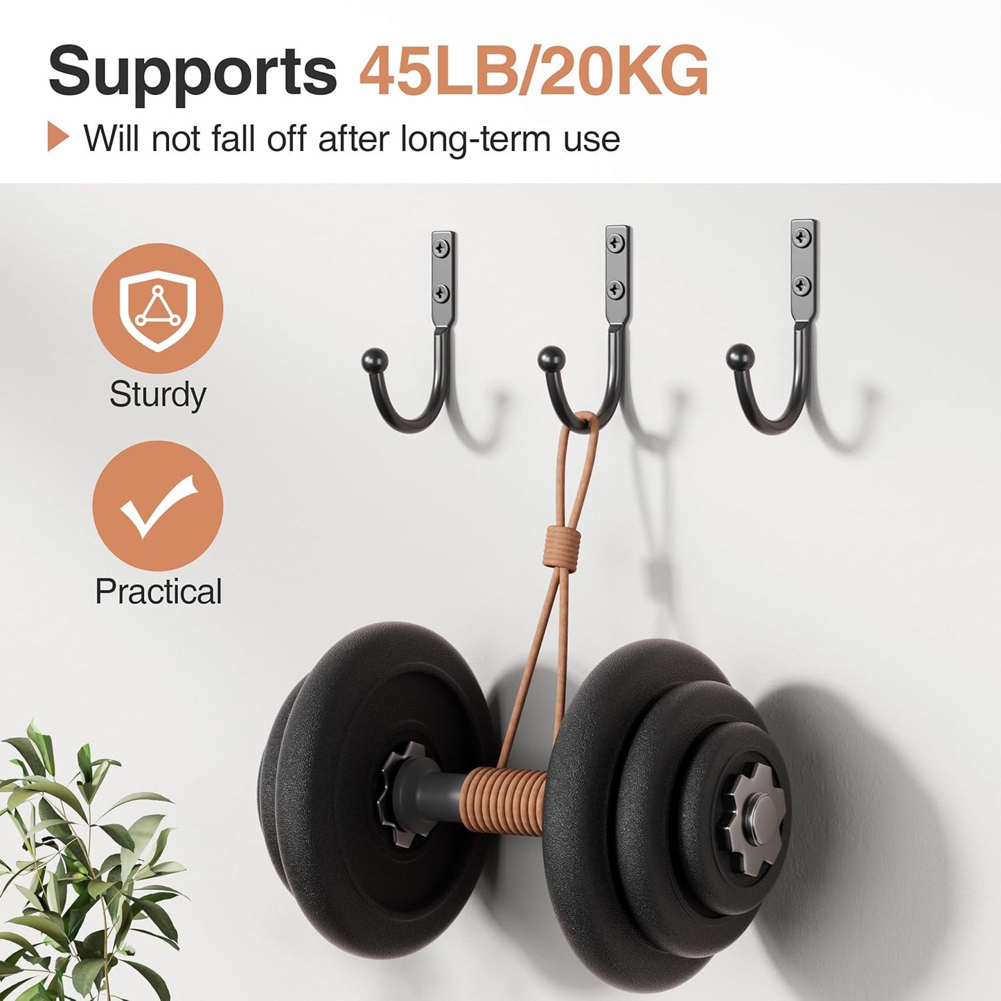 10 Pack Wall Hooks，Metal Hooks Hold up to 45 Lbs，Hooks Wall Mount for Hanging Towel/Coat/Bag/Keys/Cups，Ideal for Bathroom，Outdoor，Closet，Kitchen，Garage，Black